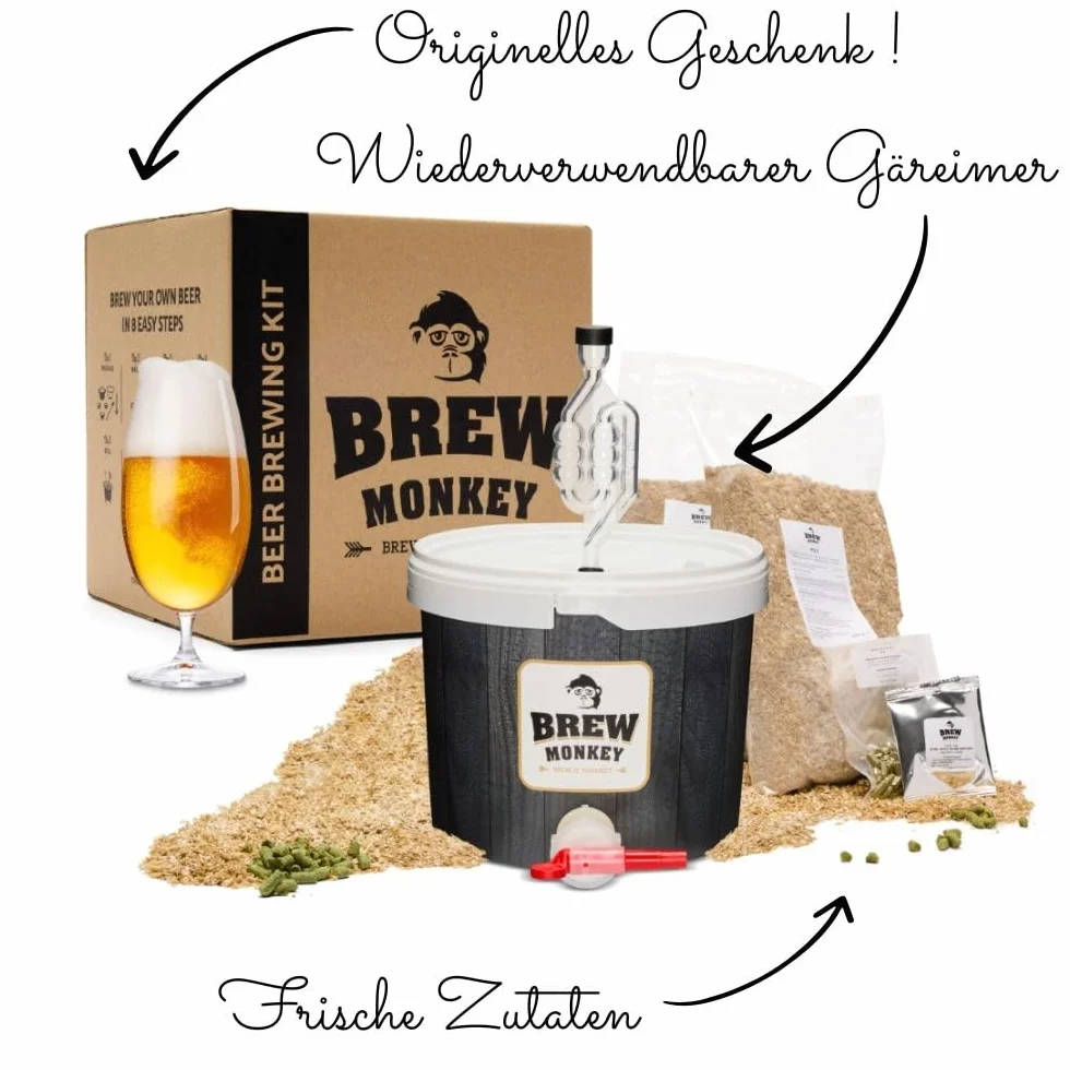 Brew Monkey® Zestaw do warzenia piwa Blond | podstawowy zestaw 5 litrów piwa | 6,4% obj. | zestaw do warzenia piwa | prezent dla mężczyzn | prezent urodzinowy dla mężczyzn | dla mężczyzn