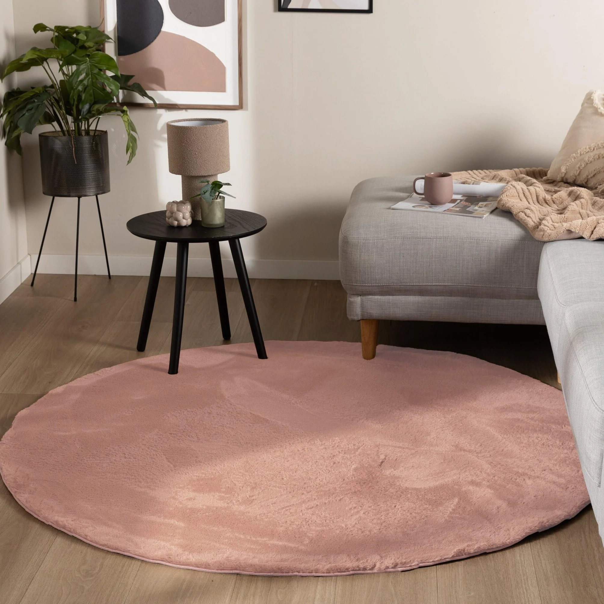 FRAAI | Home & Living Okrągły dywan z niskim włosiem – Cozy Różowy - Poliester - Skandynawski, Japandi - Dywan