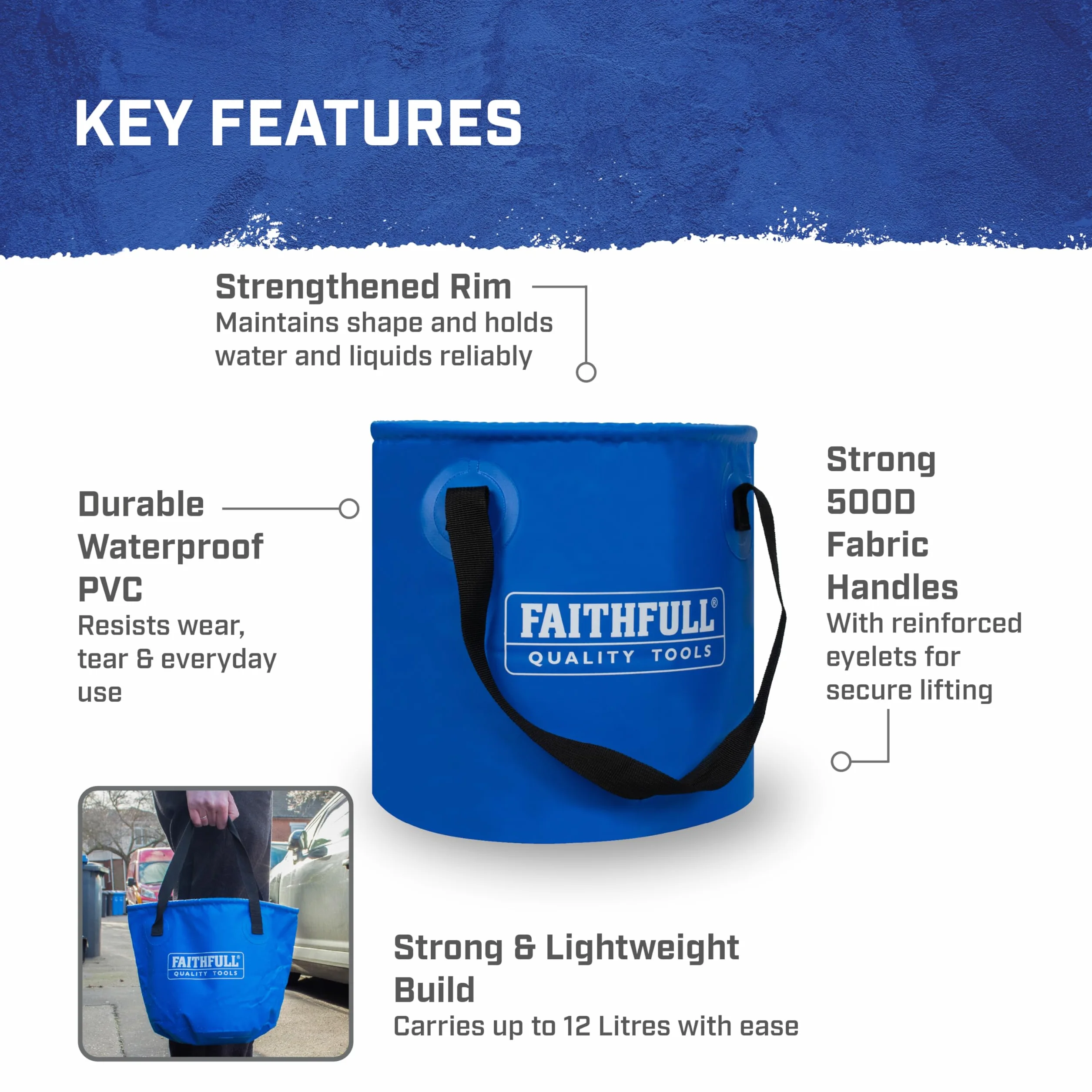 Faithfull Wiadro składane Waterproof 12 l PVC składane na płasko