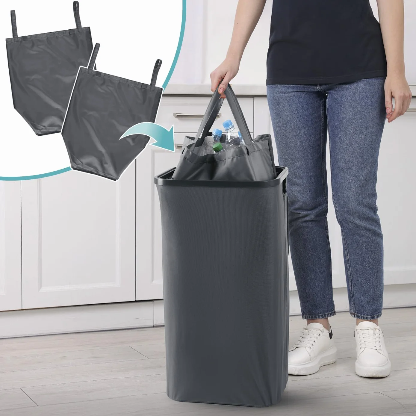 EASYmaxx Butelki z kaucją, pojemnik kolekcjonerski, pojemność 100 l, z 2 wyjmowanymi torbami transportowymi, do przechowywania starego szkła i pustych przedmiotów, pojemnik na puste produkty, do