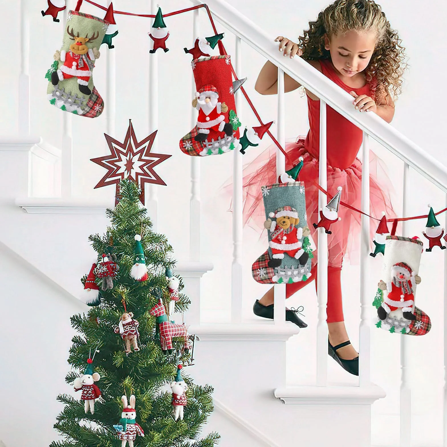 Świąteczne skarpety kominkowe O-Kinee 4 sztuki Boots Custom Christmas Socks Hanging Wypełniacz Dekoracja domu