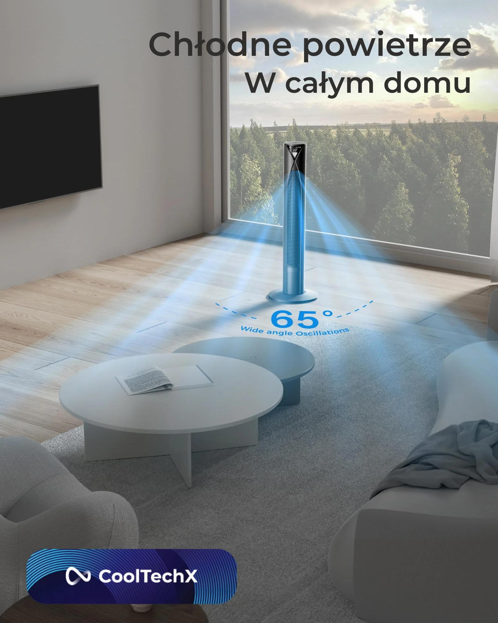 CF2205 - wentylator wieżowy z pilotem zdalnego sterowania - 96 cm - ściemniany ekran LED - czarny