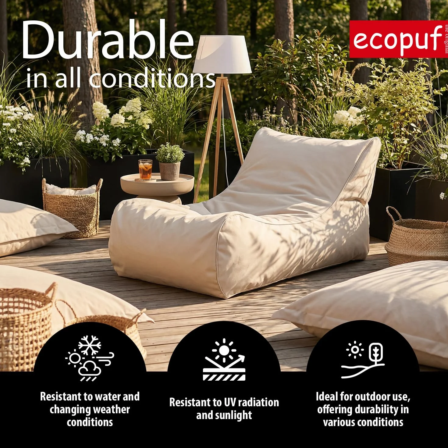 Ecopuf Oscar Outdoor - Pufa Worek, Sako, Miękki Fotel z Wypełnieniem - dla Dzieci i Dorosłych - do Domu i na Zewnątrz - z Mocnego Poliestru, z Uchwytem, Wodoodporny - 90x110cm - M1
