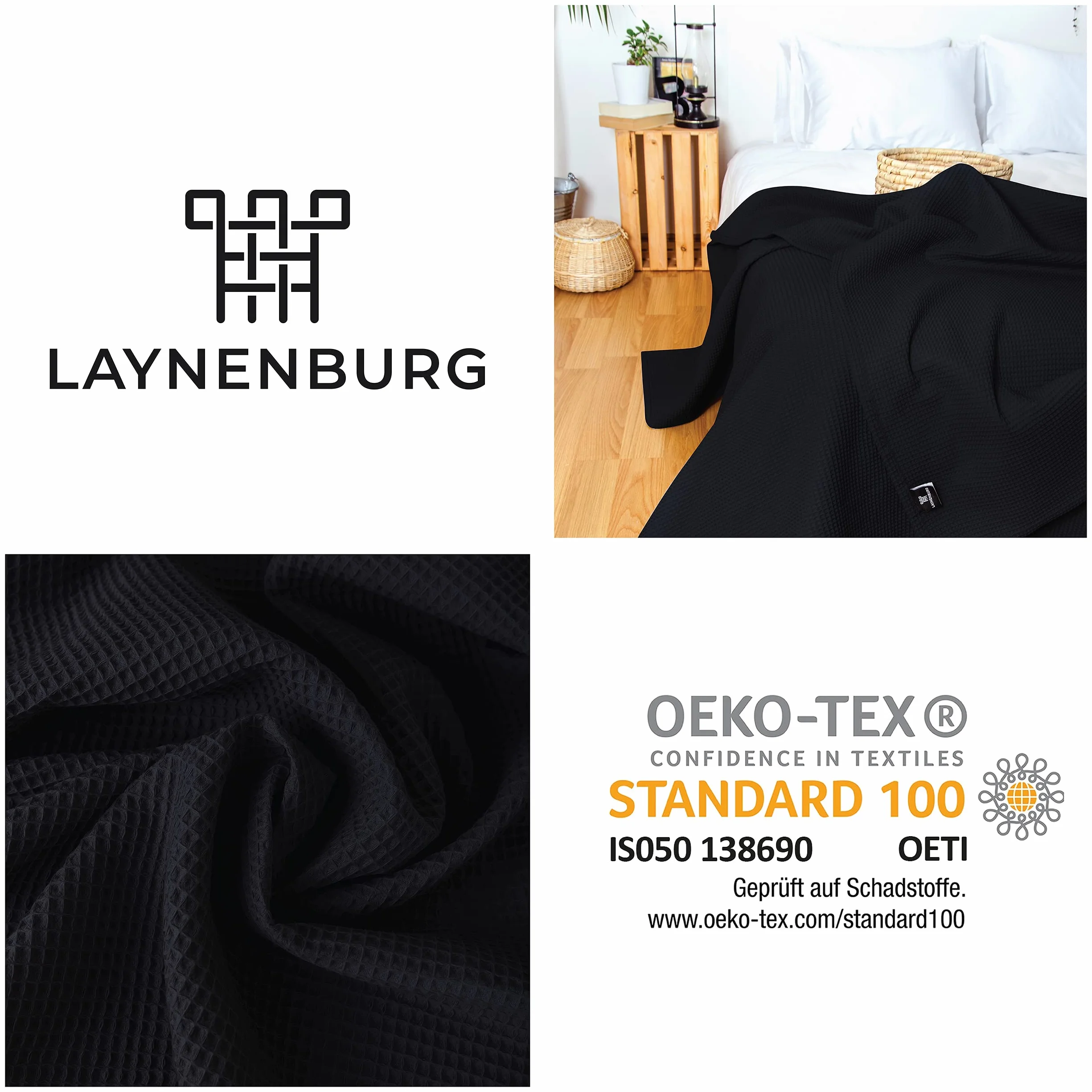 LAYNENBURG narzuta bawełniana 180 x 220 cm czarna