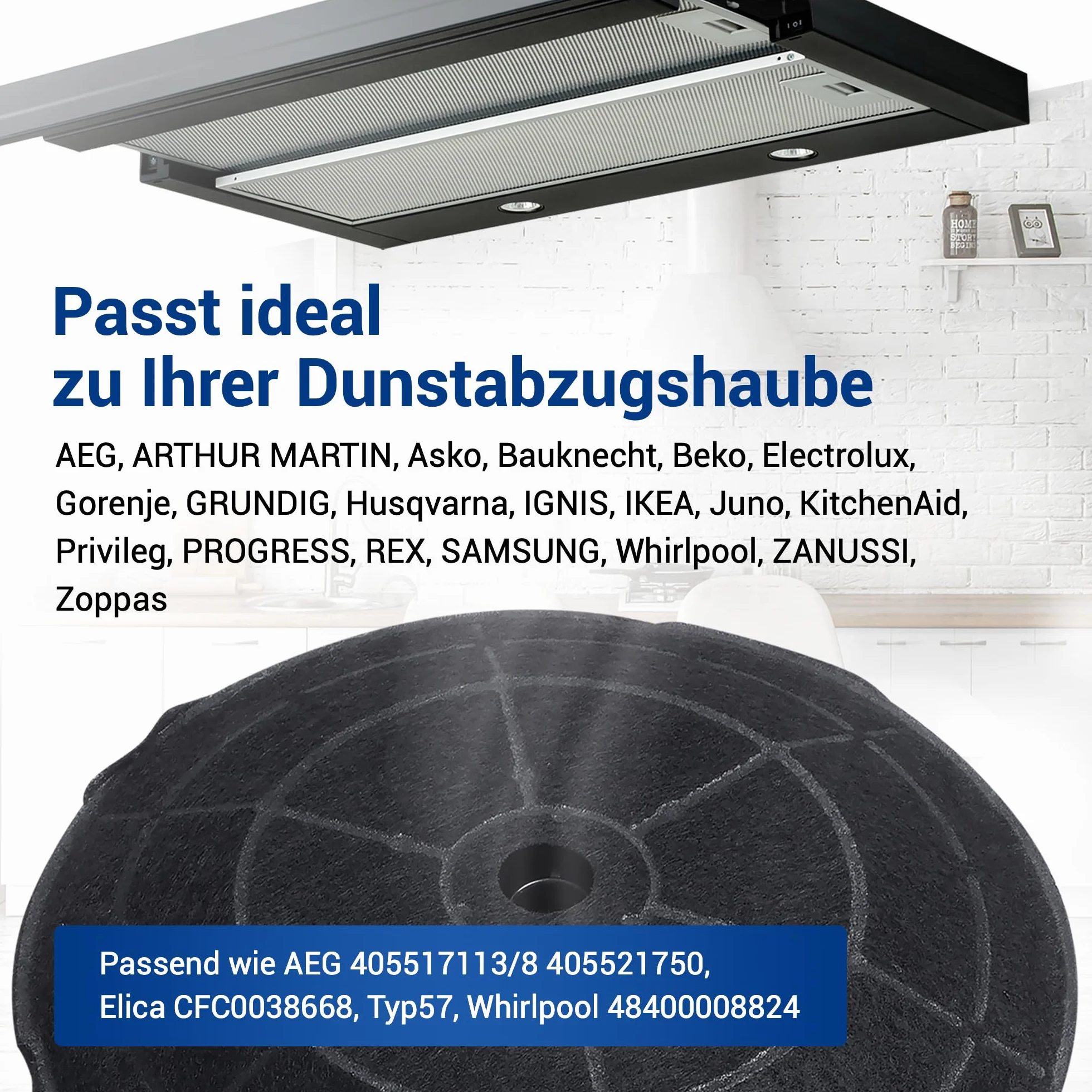 VIOKS Zestaw 2 filtrów węglowych do okapu kuchennego AEG 4055171138 4055217501 Type57 Whirlpool 484000008824 Elica CFC0038668 filtr do okapu kuchennego AEG