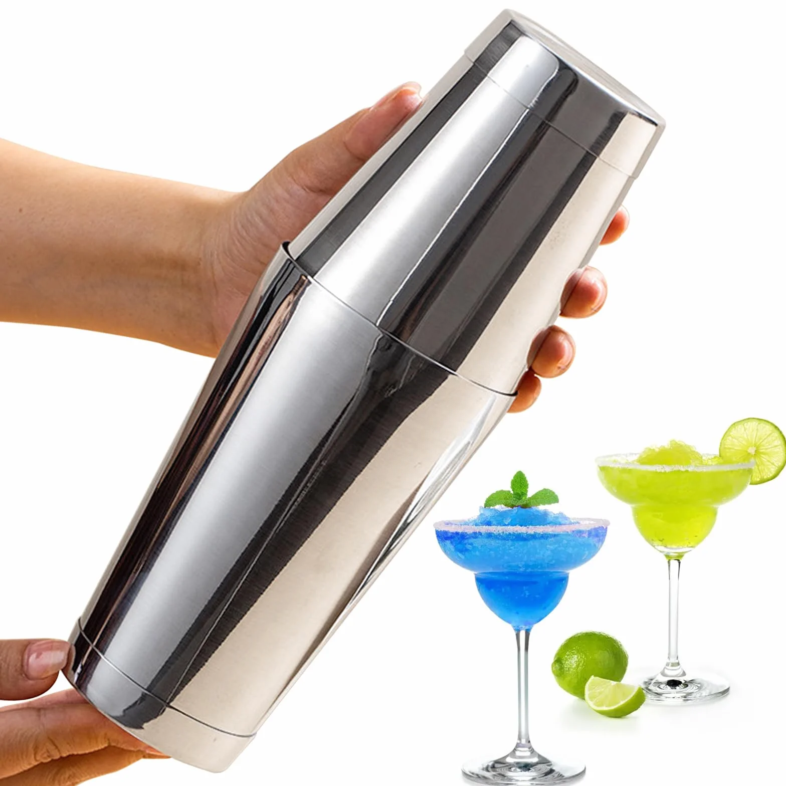 BAIFULAI Boston shaker do koktajli, 700 ml i 600 ml, ze stali nierdzewnej, obciążony, shaker do koktajli, shaker barowy, 2-częściowy, zestaw do koktajli dla początkujących, profesjonalnych barmanów,