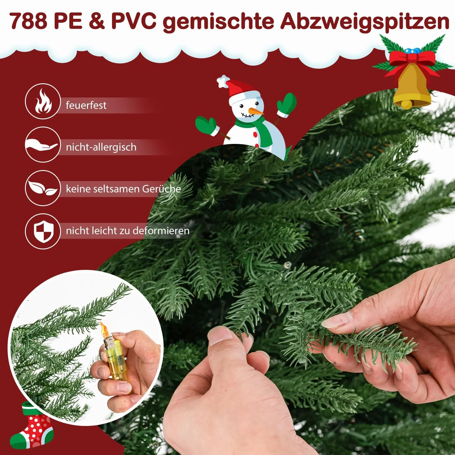 COSTWAY 180 cm sztuczna choinka podświetlana LED z 280 światłami, 788 końcówkami, zielona