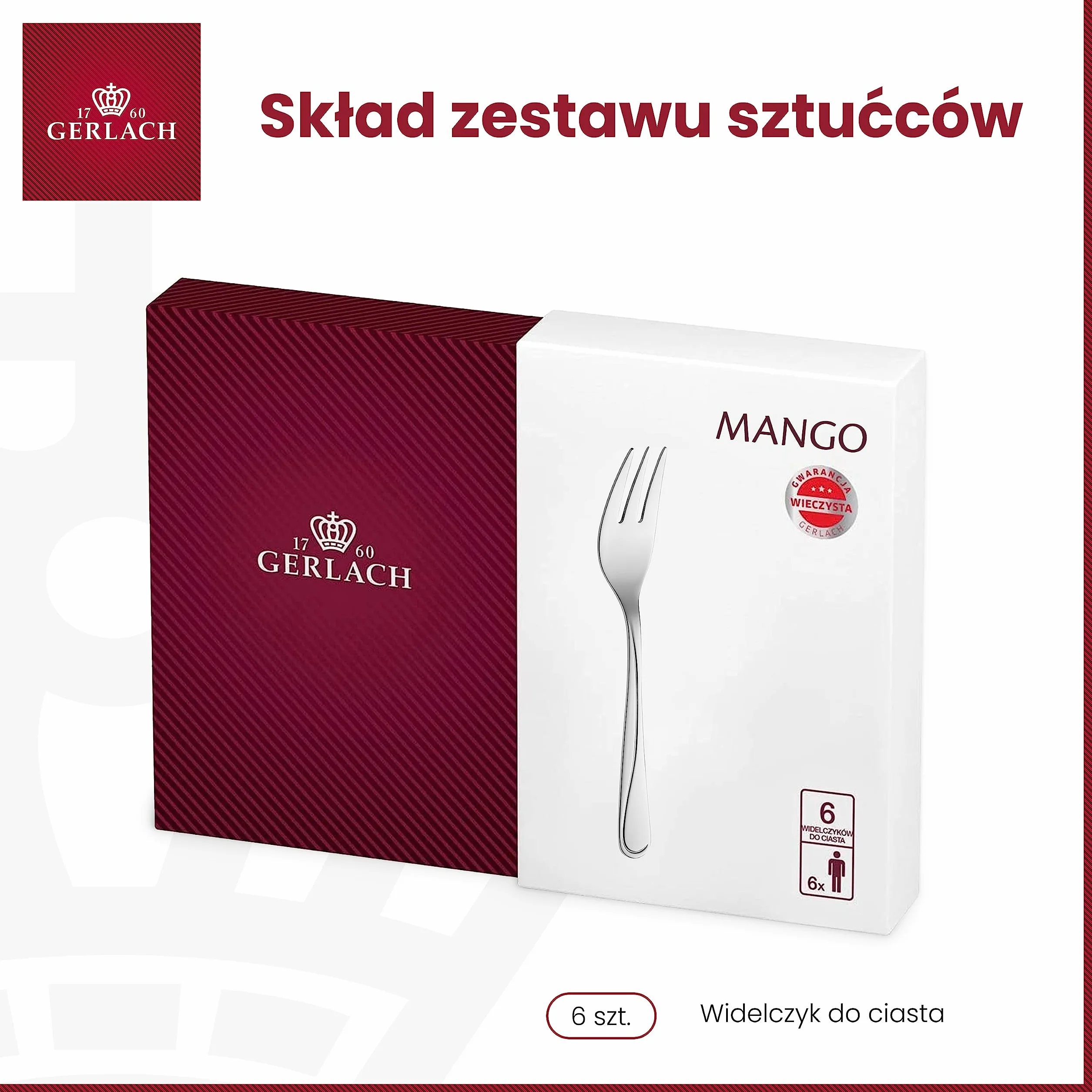 Gerlach Mango Sztućce, Srebrny, 6 Sztuk