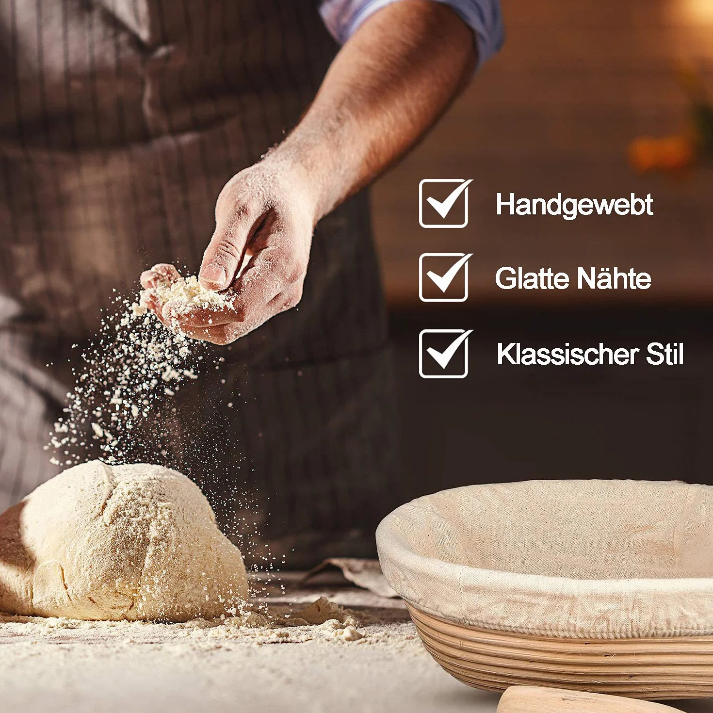 Rattanowy koszyk do garowania Ø 25 cm z lnianą wkładką