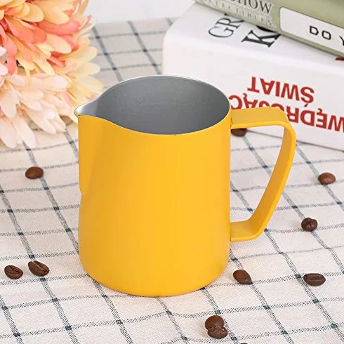 Dzbanek do mleka, 350 ml stal nierdzewna dzbanek spieniający mleko spieniacz do kawy kubek naczynia do kawy (żółty)