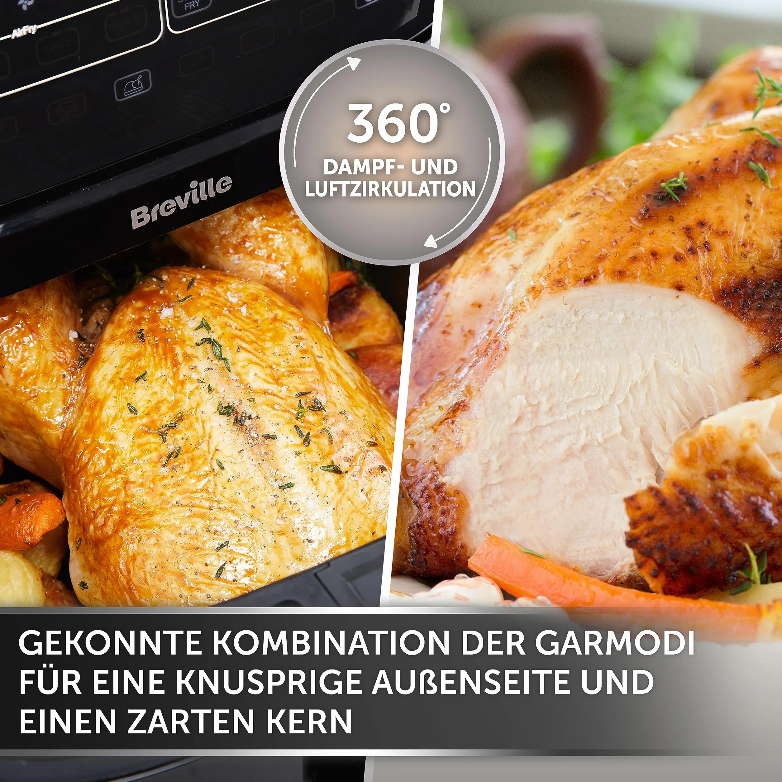 Breville Halo Frytkownica bez oleju parowego, cyfrowa frytkownica bezolejowa, 7 l z technologią SteamFry 1700 W, czarna [VDF133X], wtyczka UE