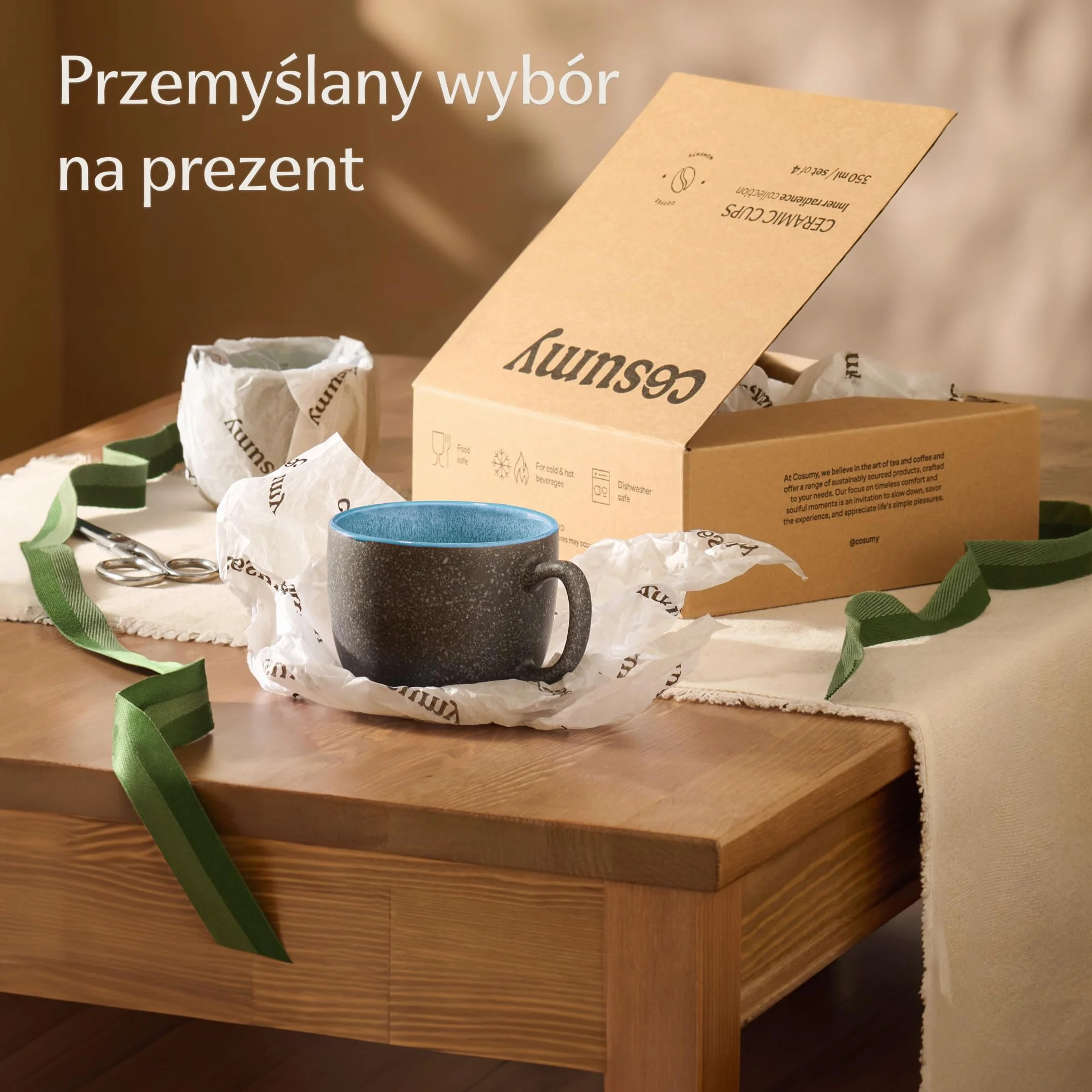 Cosumy Zestaw Kubków do Kawy - 4 x 350 ml / 8 uncji - Kubki Ceramiczne – Grube Kamionkowe Naczynia z Reaktywnym Szkliwem Ręcznym - Długie Utrzymanie Ciepła (Kolorowy)
