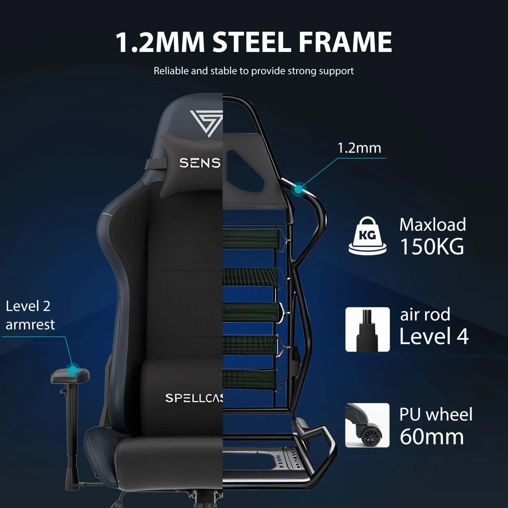 SENSE7 Spellcaster FUKU Fotel Gamingowy - Alcantara Premium - Ergonomiczny Komfort, Regulacja 160°, Regulowane Podłokietniki, Oddychająca Pianka HR - Idealny do Biura lub Gamingu, Elegancki Design