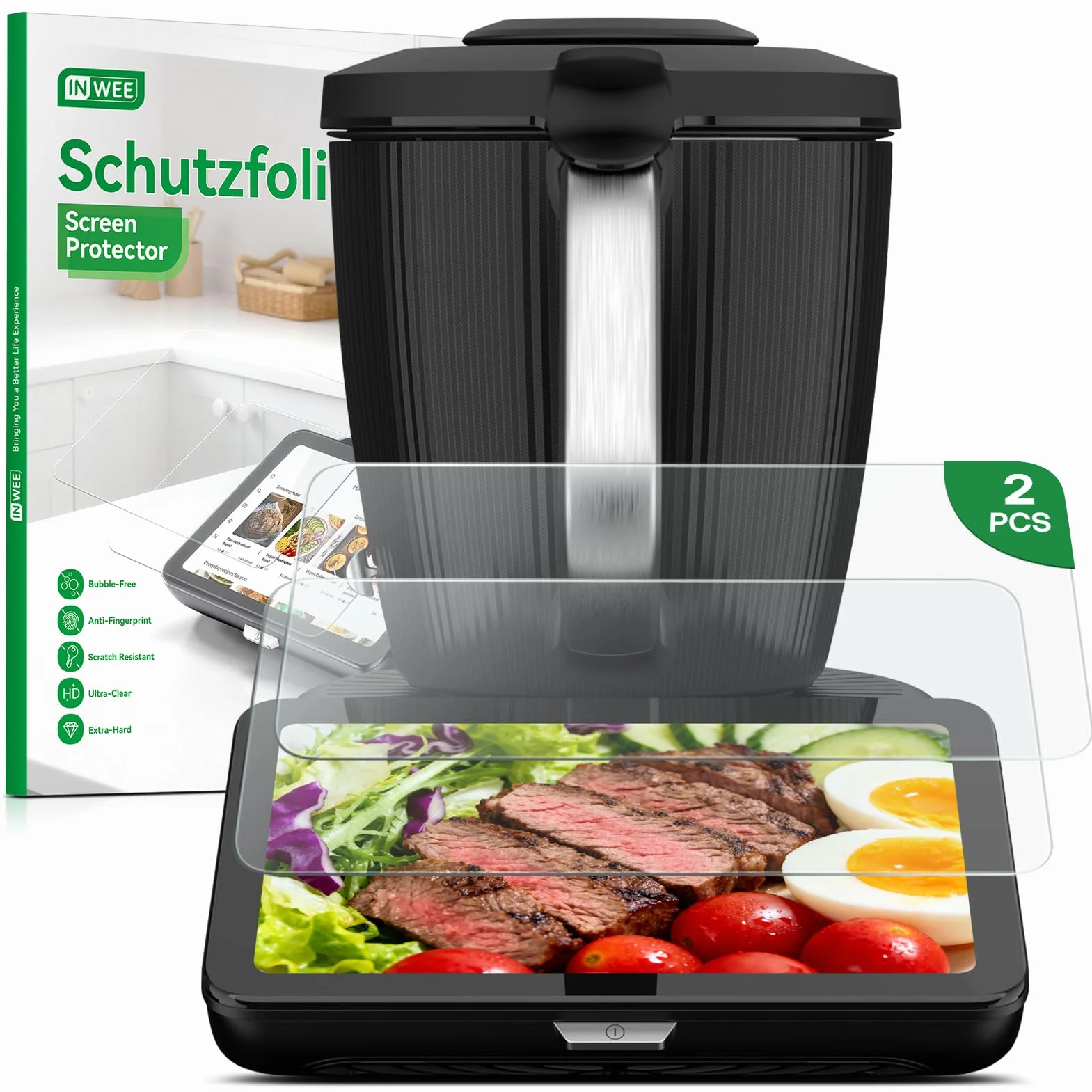 2 Sztuki Ochrona Ekranu do Vorwerk Thermomix TM7, Szkło Hartowane 9H, ultraprzezroczysta folia ochronna na wyświetlacz folia TM7 akcesoria, Anty-Zarysowanie, Łatwy Montaż z Narzędziami