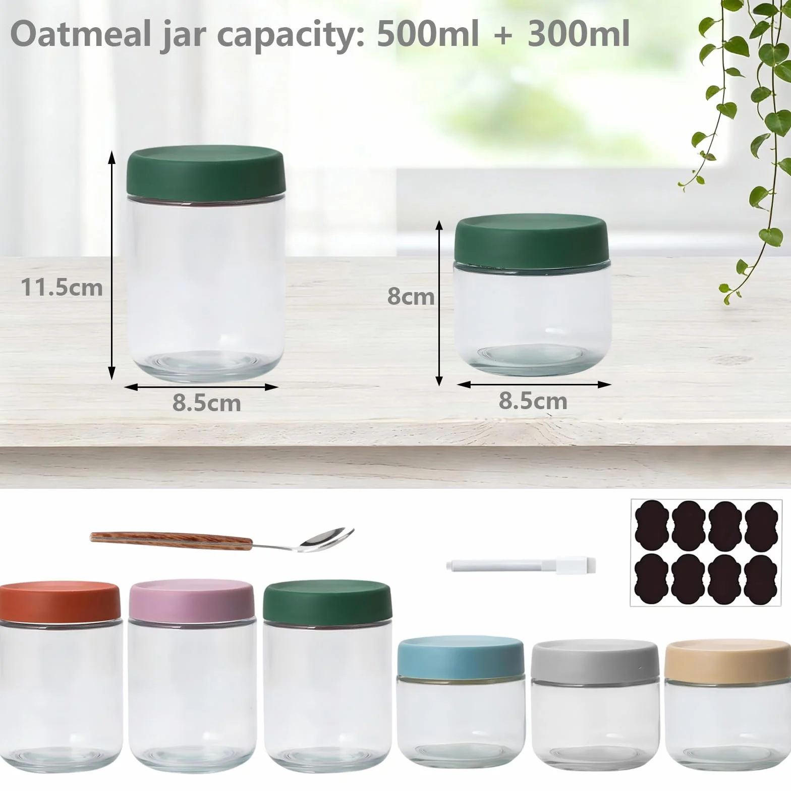 Słoiki na płatki owsiane na noc 6 sztuk 300-500 ml Słoiki z zakręcaną pokrywką do domowych dżemów, jogurtów, pudding, jako pojemniki do przygotowywania posiłków typu mason jar