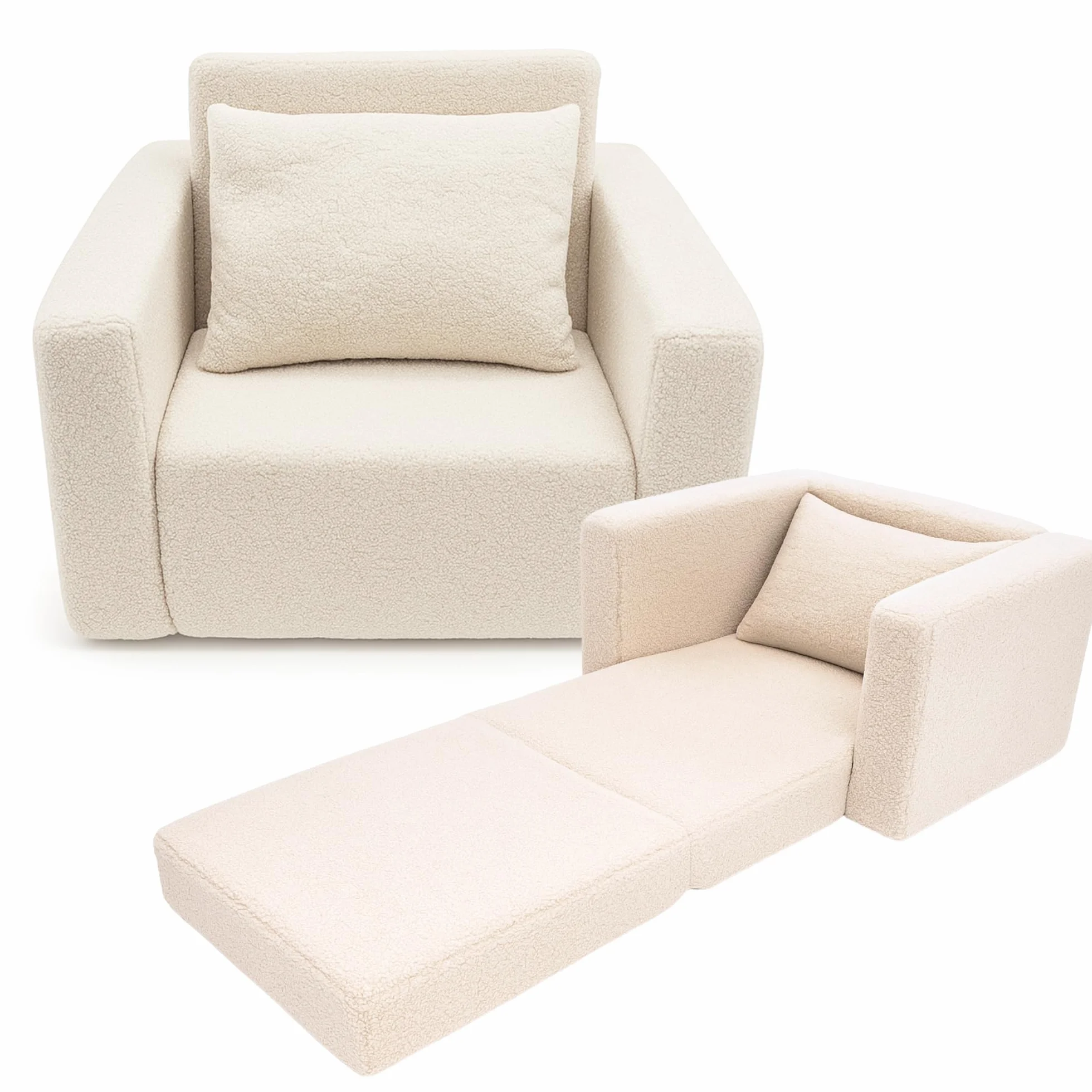 Odolplusz Składany fotel dziecięcy | Mini-fotel, fotel dziecięcy, fotel przytulny | meble do pokoju dziecięcego | (Teddy Beige)