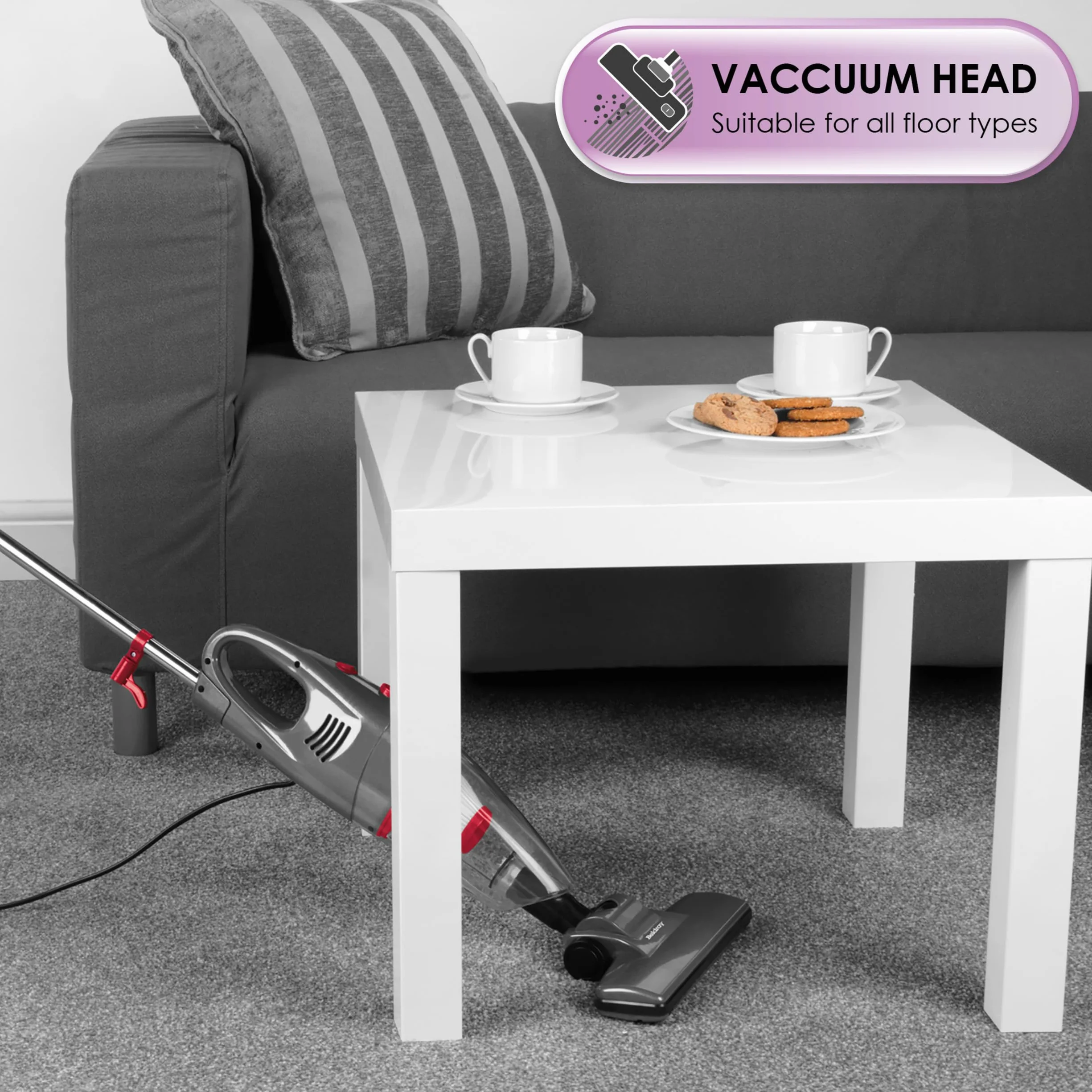 Beldray BEL0770N-GRY 2-in-1 Stick Handheld Vacuum Cleaner 600W Bagless HEPA Filter Grey