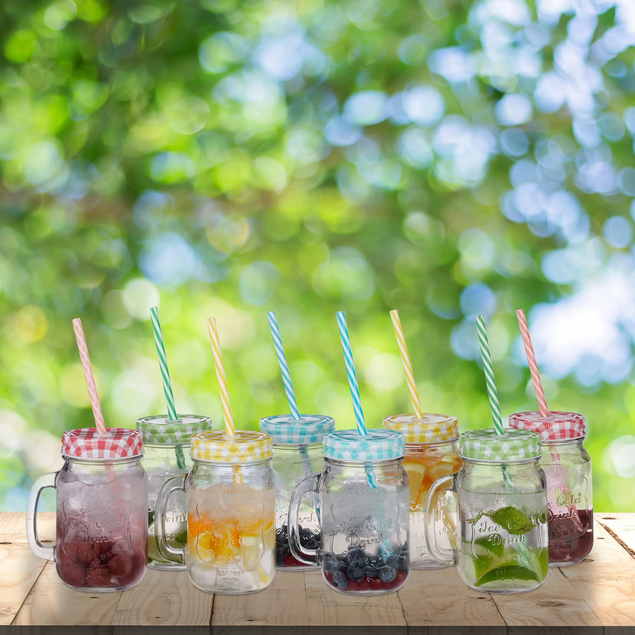 Relaxdays, Kolorowe szklanki do napojów ze słomką, zestaw 8 sztuk, 400 ml, gastronomiczne pokrywki z uchwytem, zestaw 8 sztuk (1 opakowanie)