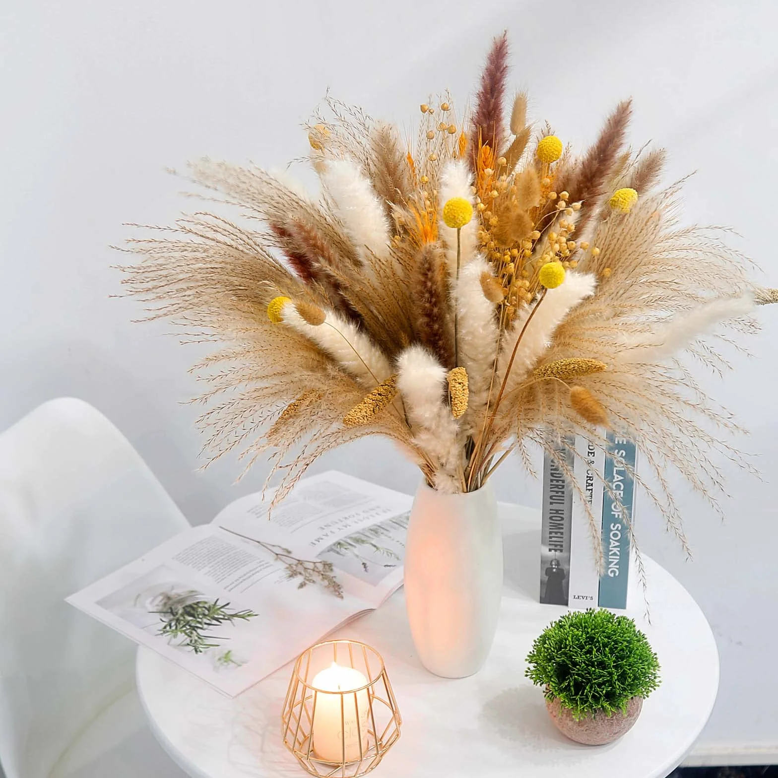 Suszona trawa pampasowa, 100 szt. Dekoracja z naturalnych suszonych kwiatów, puszyste suszone kwiaty na ślub Dekoracja Boho Salon Ślub (42 cm)