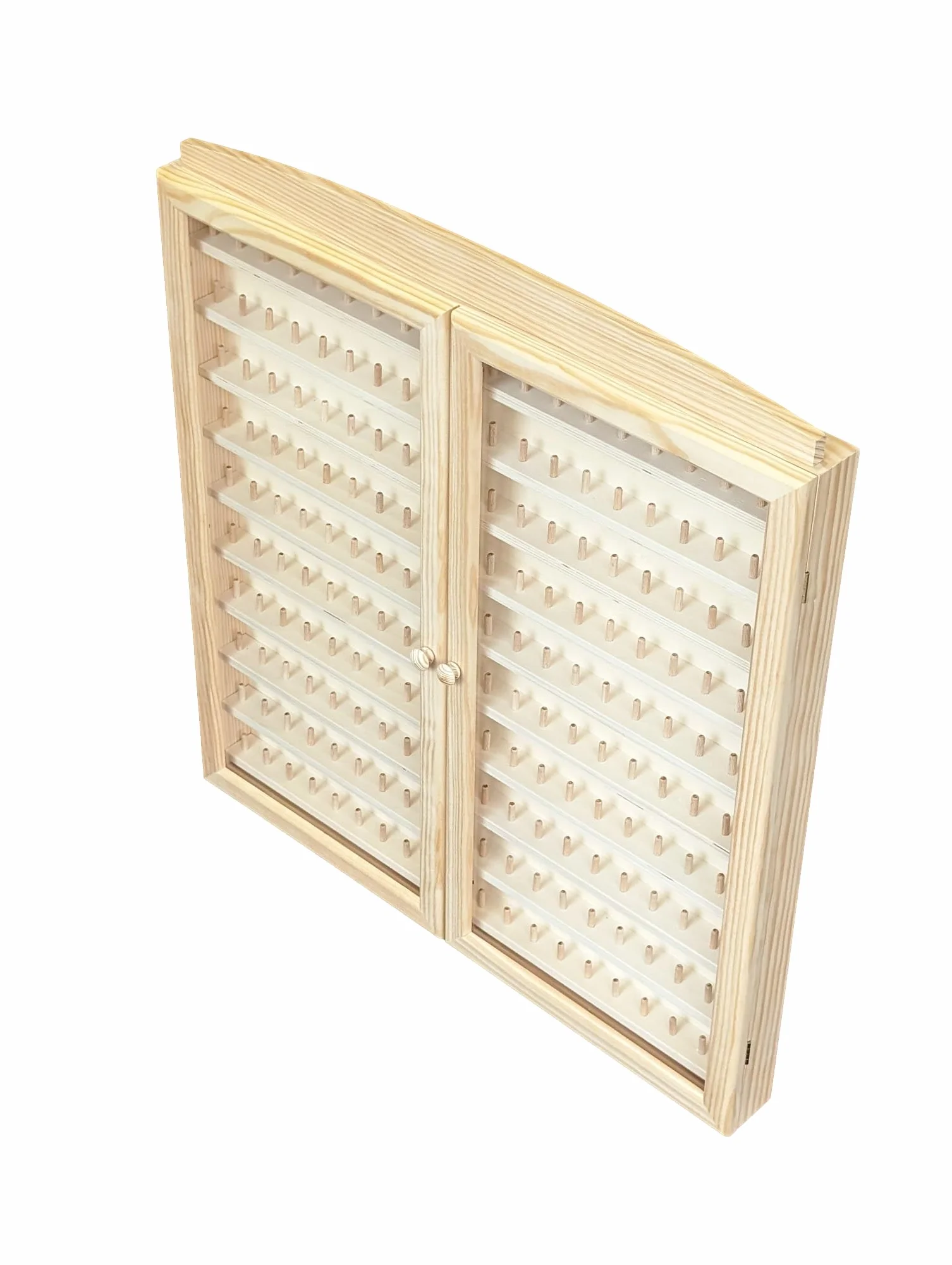 Witryna do kolekcji naparstków 2-drzwiowa 200 sztuk surowe drewno sosnowe 66x6x72 cm