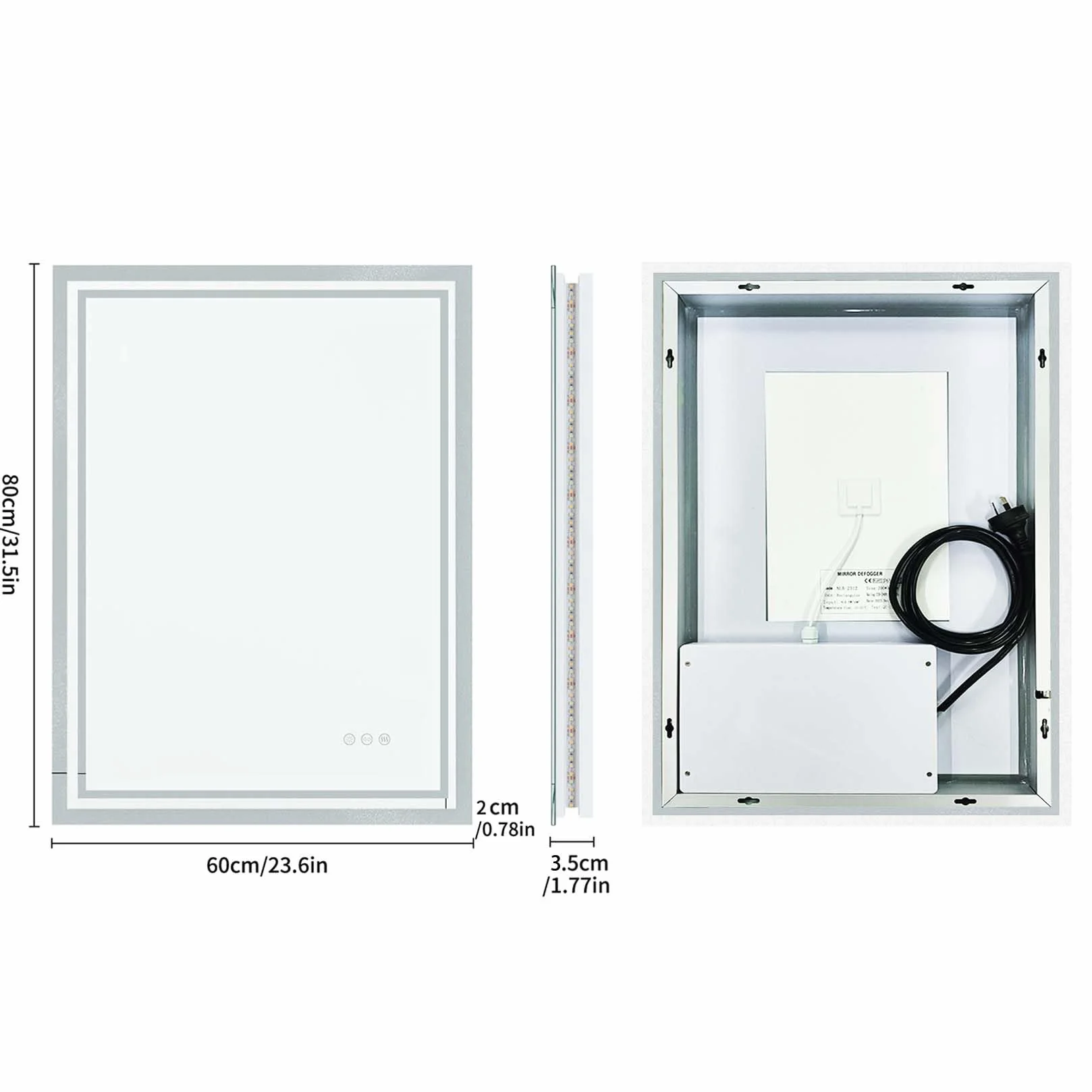 LUVODI Lustro łazienkowe LED z podświetleniem: 60 x 80 cm, lustro łazienkowe z włącznikiem dotykowym, bez zaparowania, możliwość ściemniania, lustro do makijażu