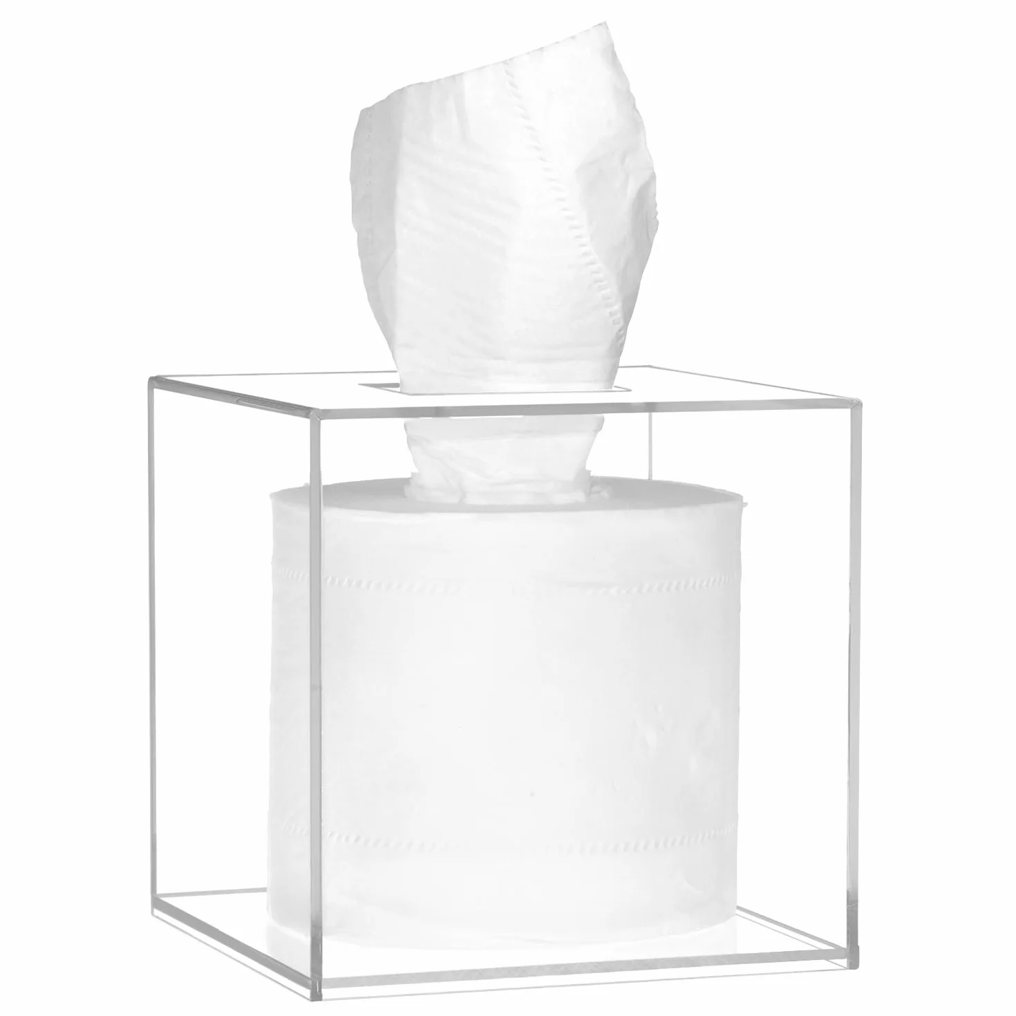 QWORK® Nowoczesne akrylowe pudełko na chusteczki 14 * 14 * 14 cm - białe, kwadratowe pudełko na chusteczki do twarzy do łazienki, kuchni