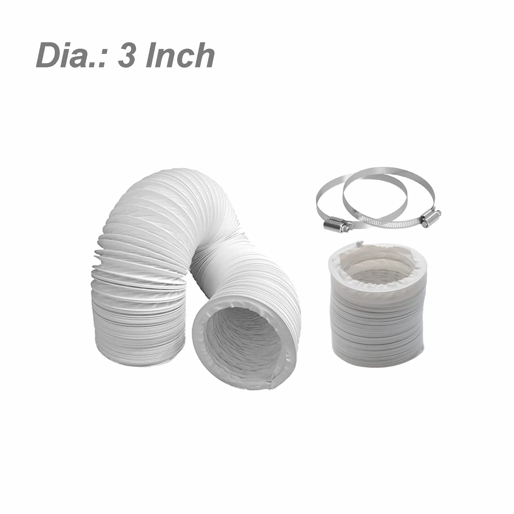 Wytrzymały Średnica Ø 80mm Długość 2,5m Elastyczny Wąż Wylotowy Powietrza PVC do Klimatyzator Suszarka do Ubrań Okap kuchenny z 2 Zaciski ze Stali Nierdzewnej Biały