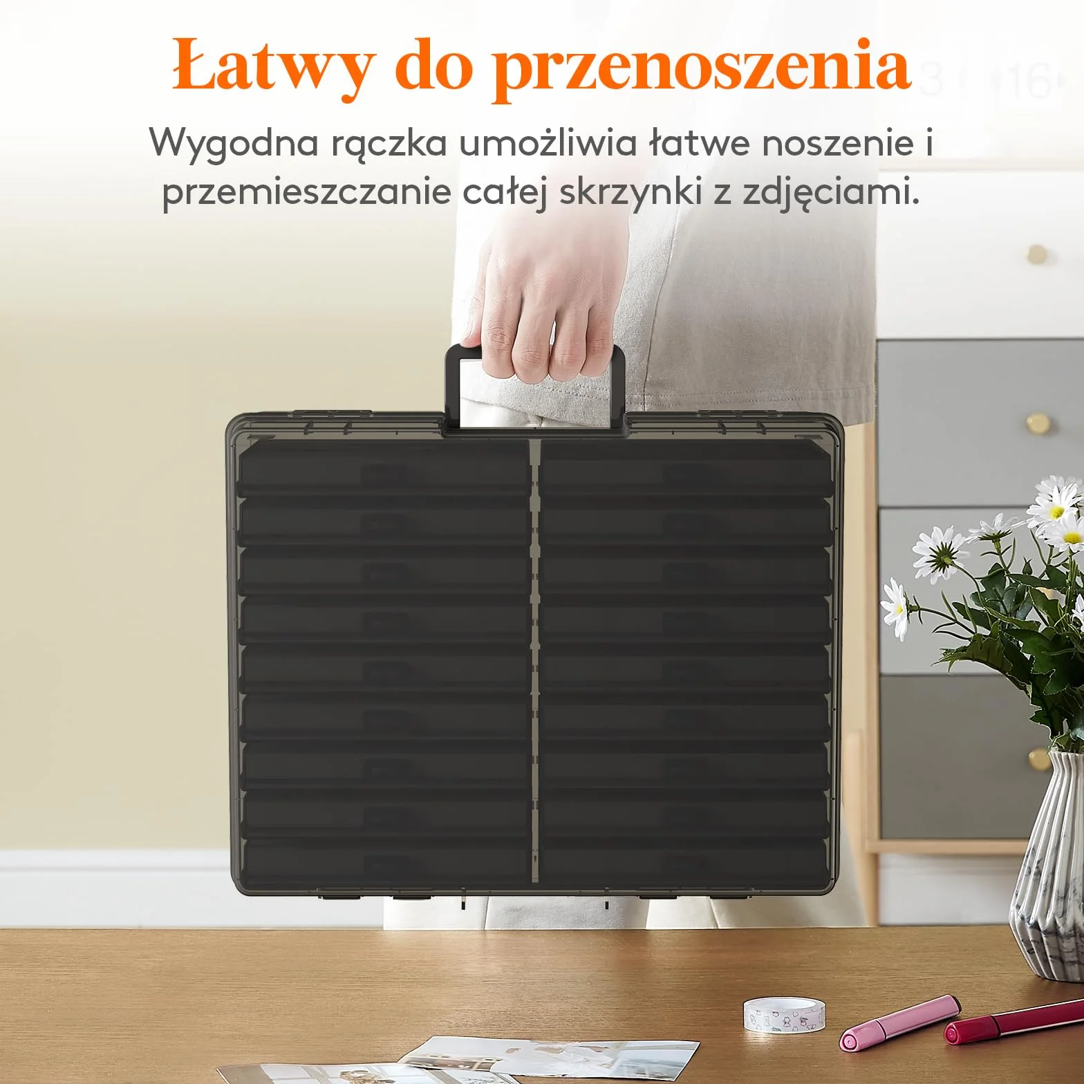 Lifewit Pojemnik do Przechowywania Zdjęć 10 x 15 cm Pojemnik na Zdjęcia, 18 Wewnętrznych Miejsc na zdjęcia, Czarny Pudełka na Przechowywanie, Plastikowy Organizer z Naklejką Etykiety 1-arkuszowej