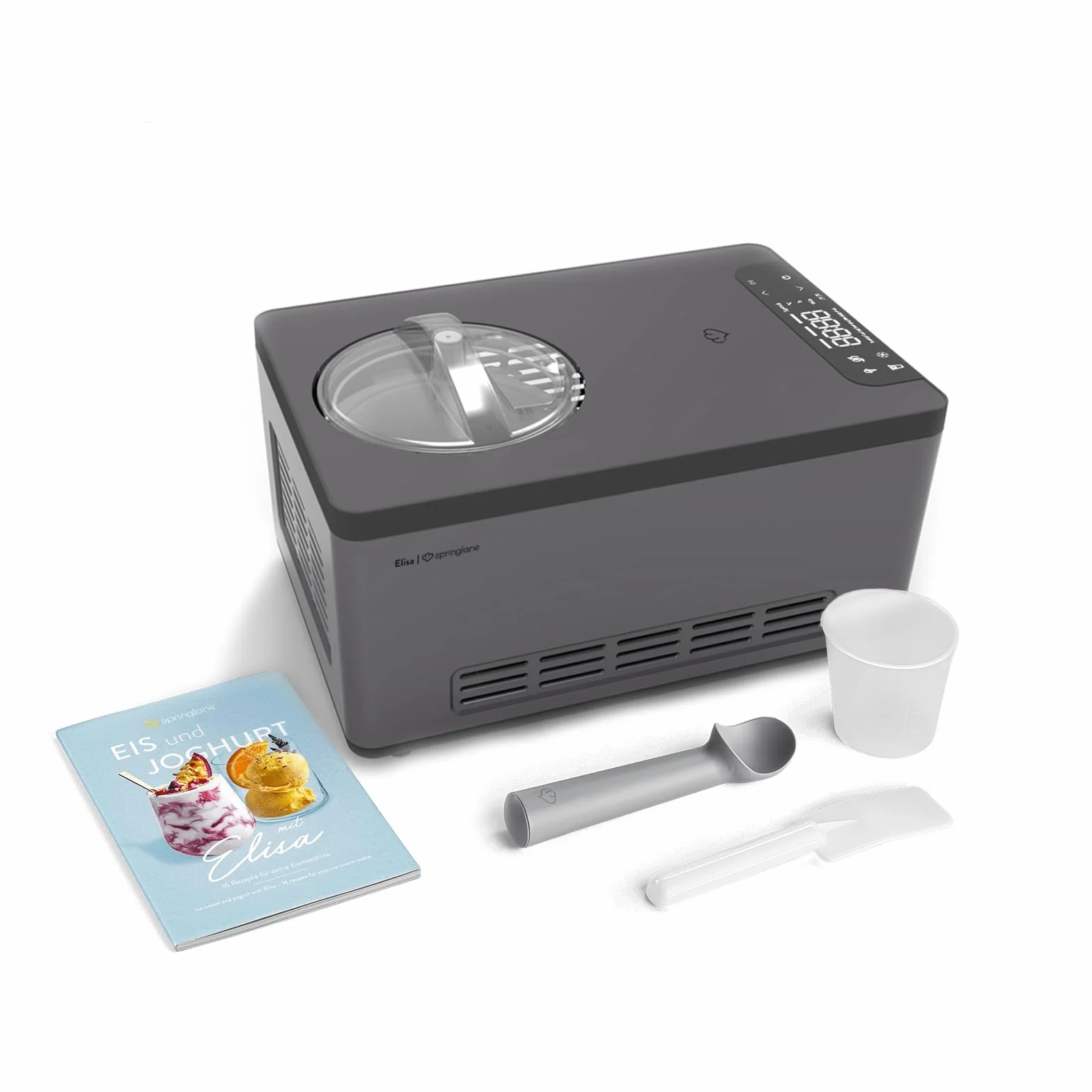 SPRINGLANE Elisa maszyna do lodów i jogurtów 2 w 1, 2 l, z samochłodzącym kompresorem, 220 W, ze stali nierdzewnej z funkcją chłodzenia i ogrzewania (Elisa antracyt, maszyna do lodów)
