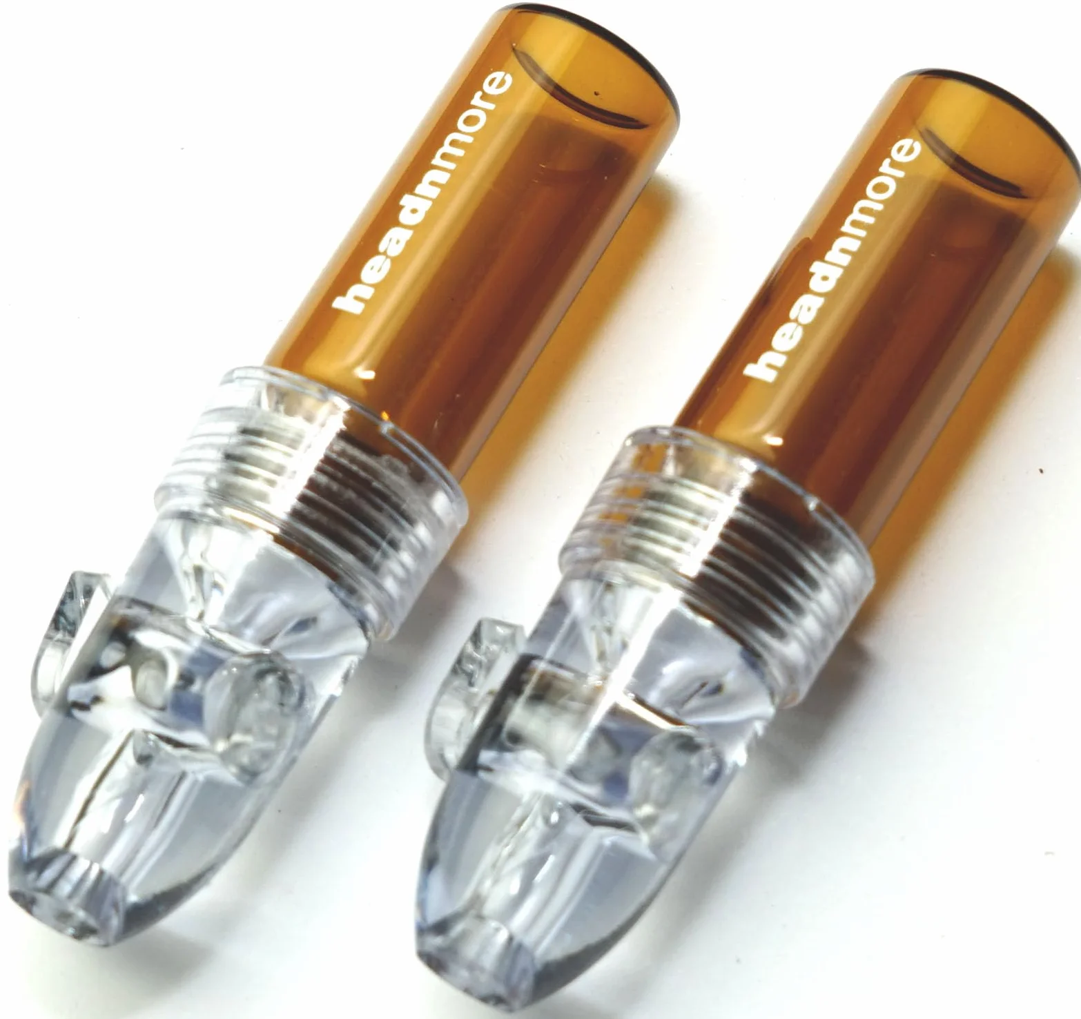 HEADNMORE® 2 x dozownik Ø 1,4 cm, wysokość ok. 6,7 cm przezroczysty z brązowym szkłem Sniffer Sniff Snuff Bottle Dispenser - z logo
