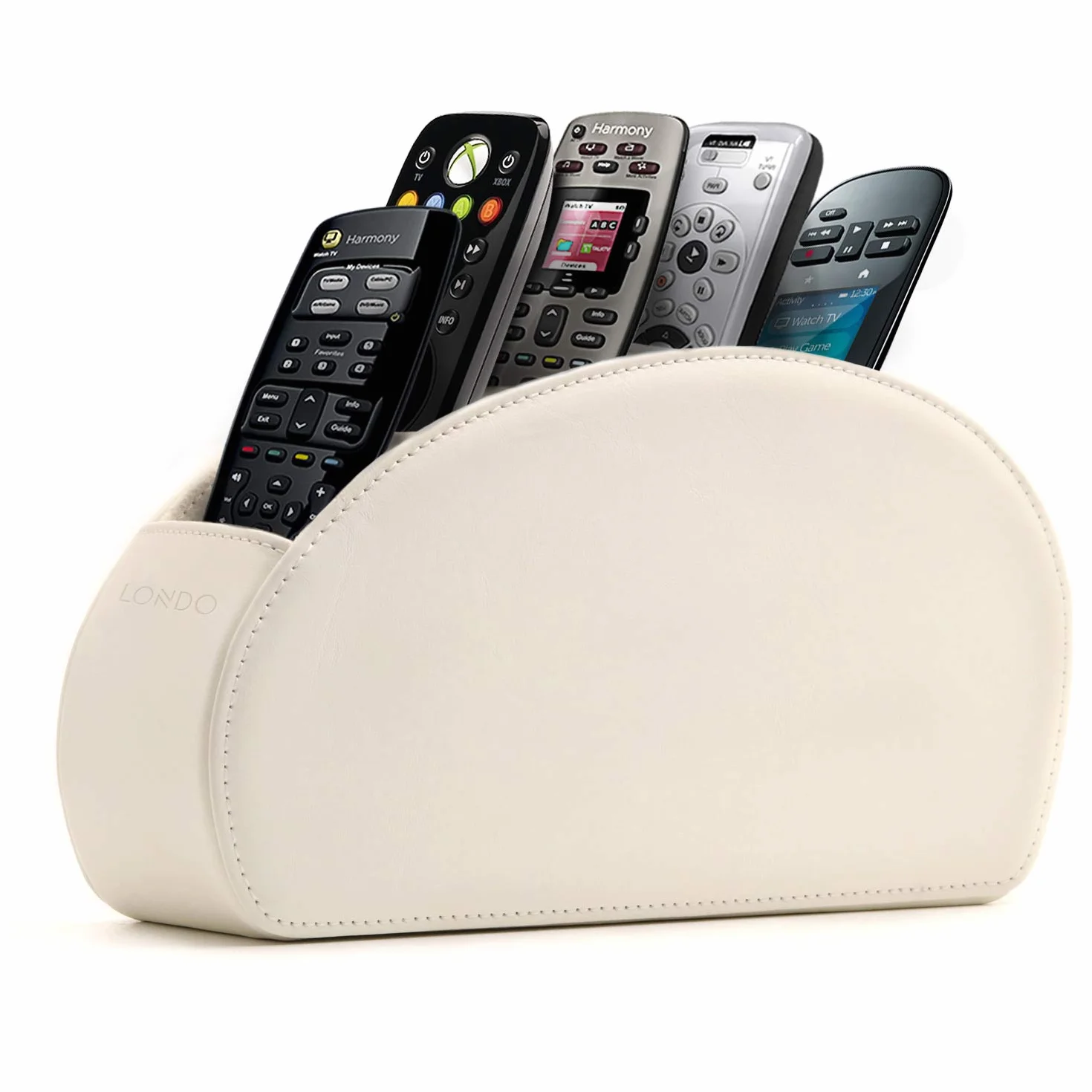 Londo Stojak na piloty z 5 przegródkami, DVD, Blu-Ray, TV, kanał Hi-FI, Roku lub Apple TV, skóra z zamszową podszewką, niewielkie obciążenie do salonu lub sypialni (biały)