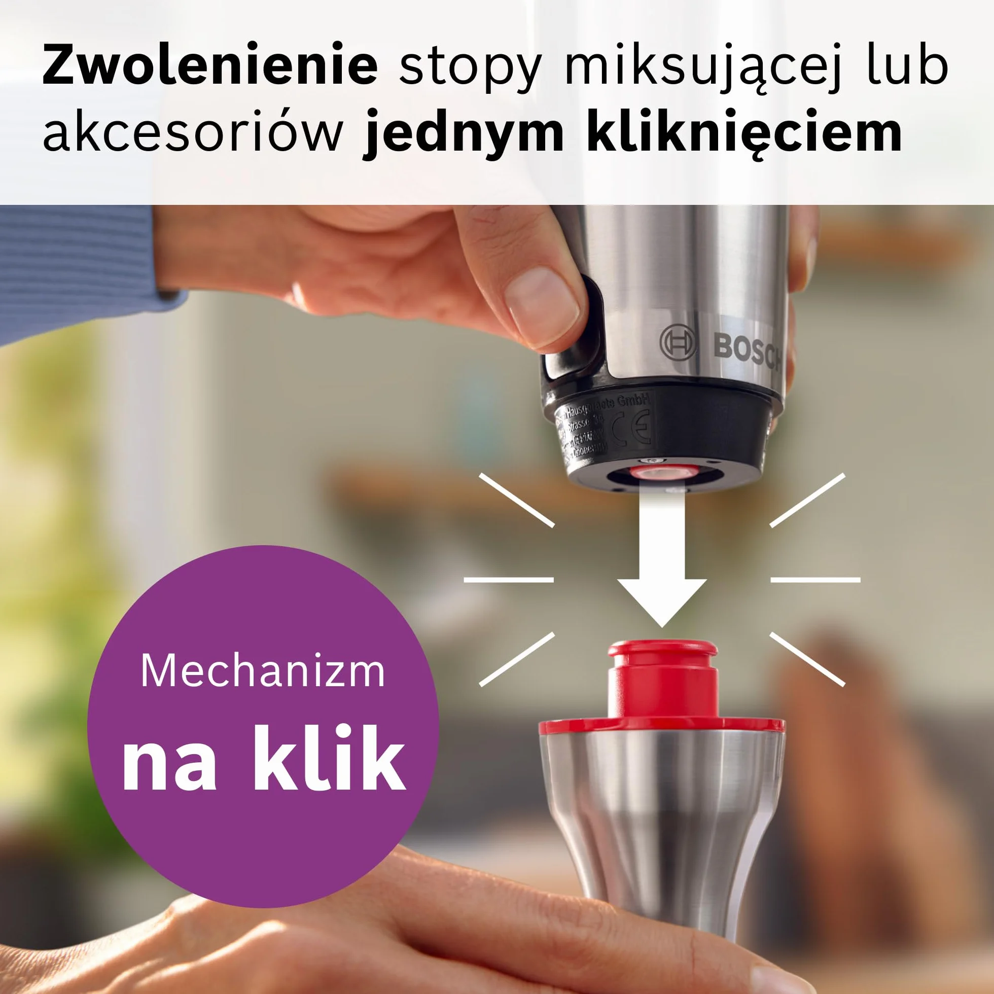 Bosch, blender ręczny, ErgoMaster Serie 8, silnik 1500 W, intuicyjna regulacja prędkości, 6-ramienne ostrze, akcesoria w zestawie, stal nierdzewna, MSM8M934
