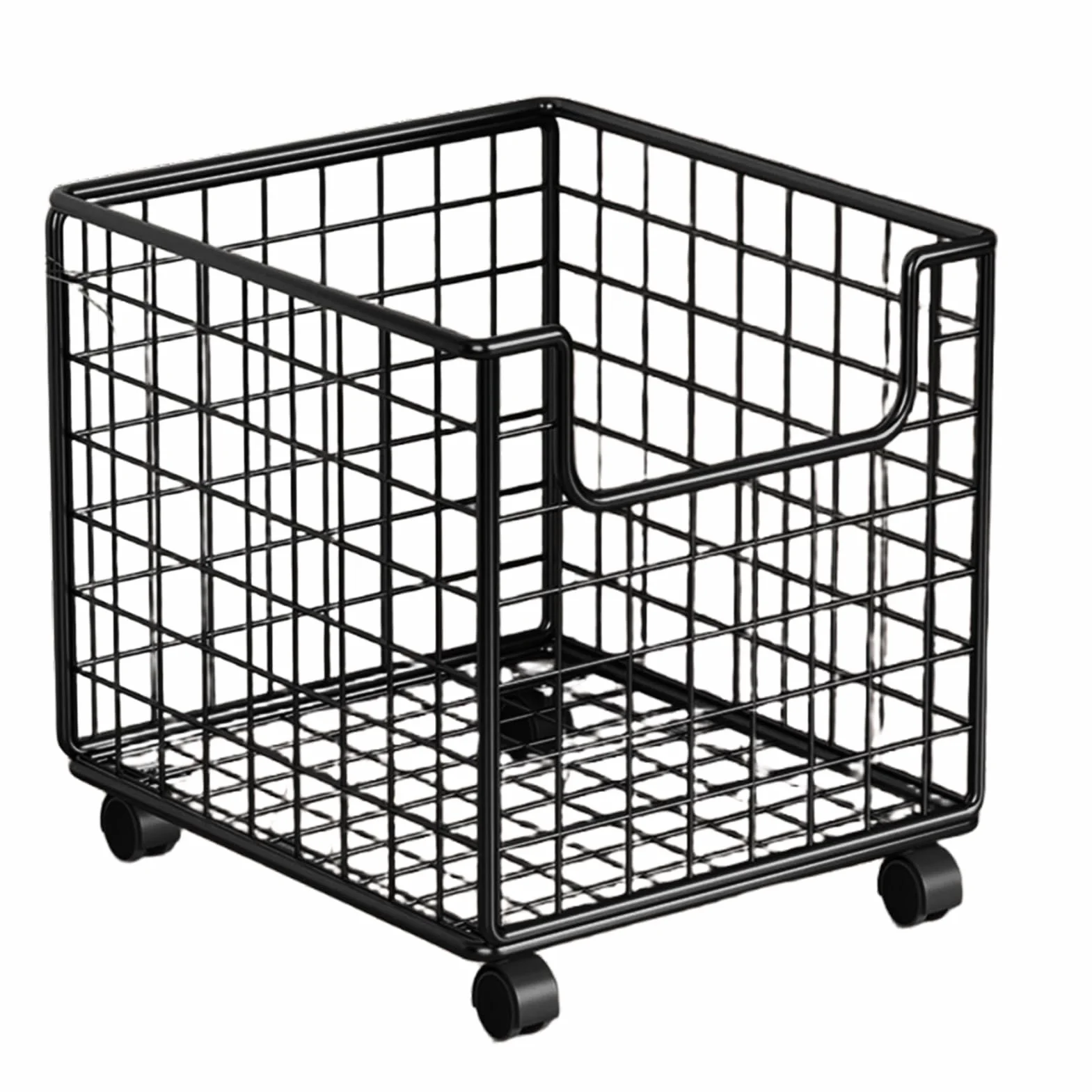 Kitchen Rolling Cart, 360° Rotating Storage Rack, Multi-Tier Floor Organizer with Wheels, Space-Saving Portable Utility Cart, Mesh Basket Design, for Pantry, Laundry, Bathroom, 28x44x40cm Black