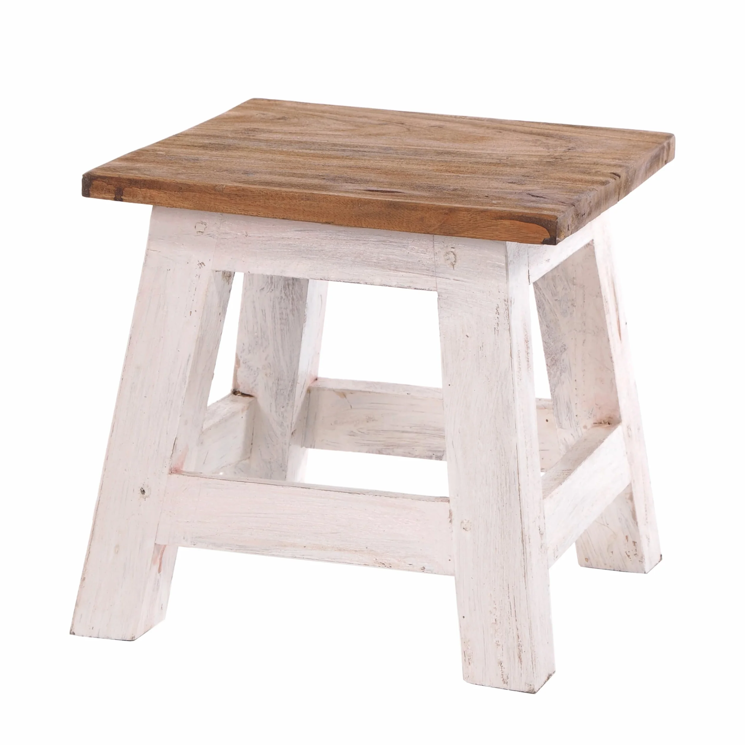 DESIGN DELIGHTS Rustykalny podnóżek w stylu vintage Palo | 27,5 x 26 x 26 cm (wys. x szer. x gł.), drewno z recyklingu mahoń | drewniany taboret do siedzenia, stolik pomocniczy, taboret na kwiaty |