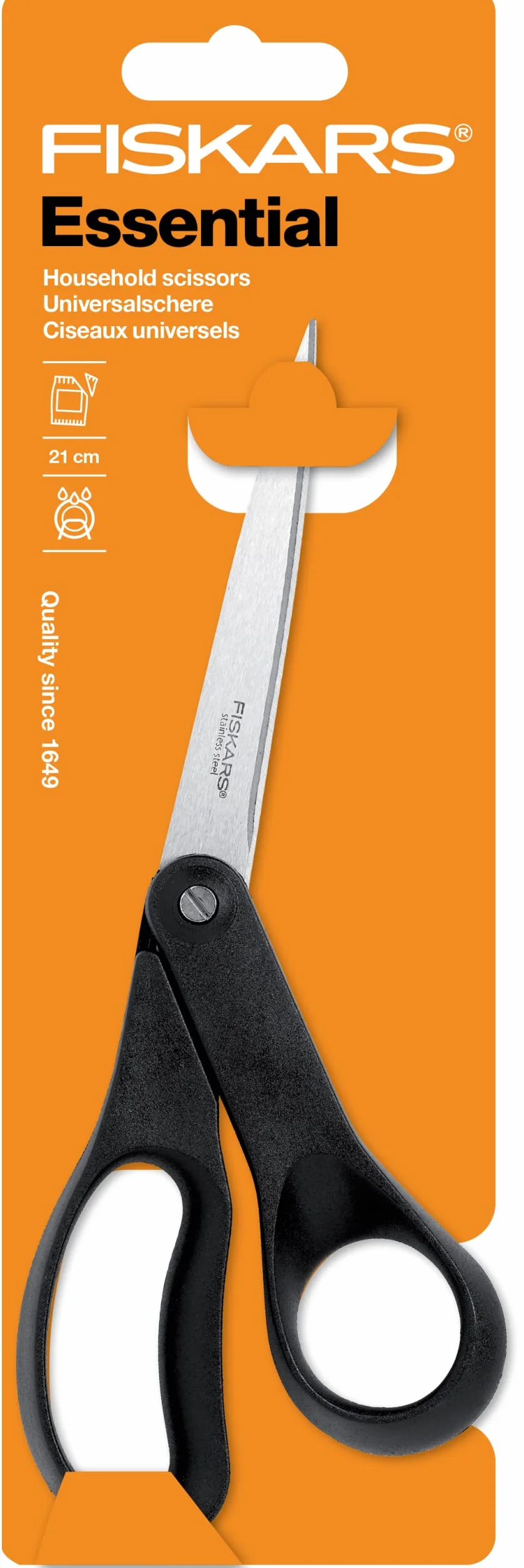 Fiskars Uniwersalne nożyczki, długość: 21 cm, stal/tworzywo sztuczne, Essential, czarny, 1023817