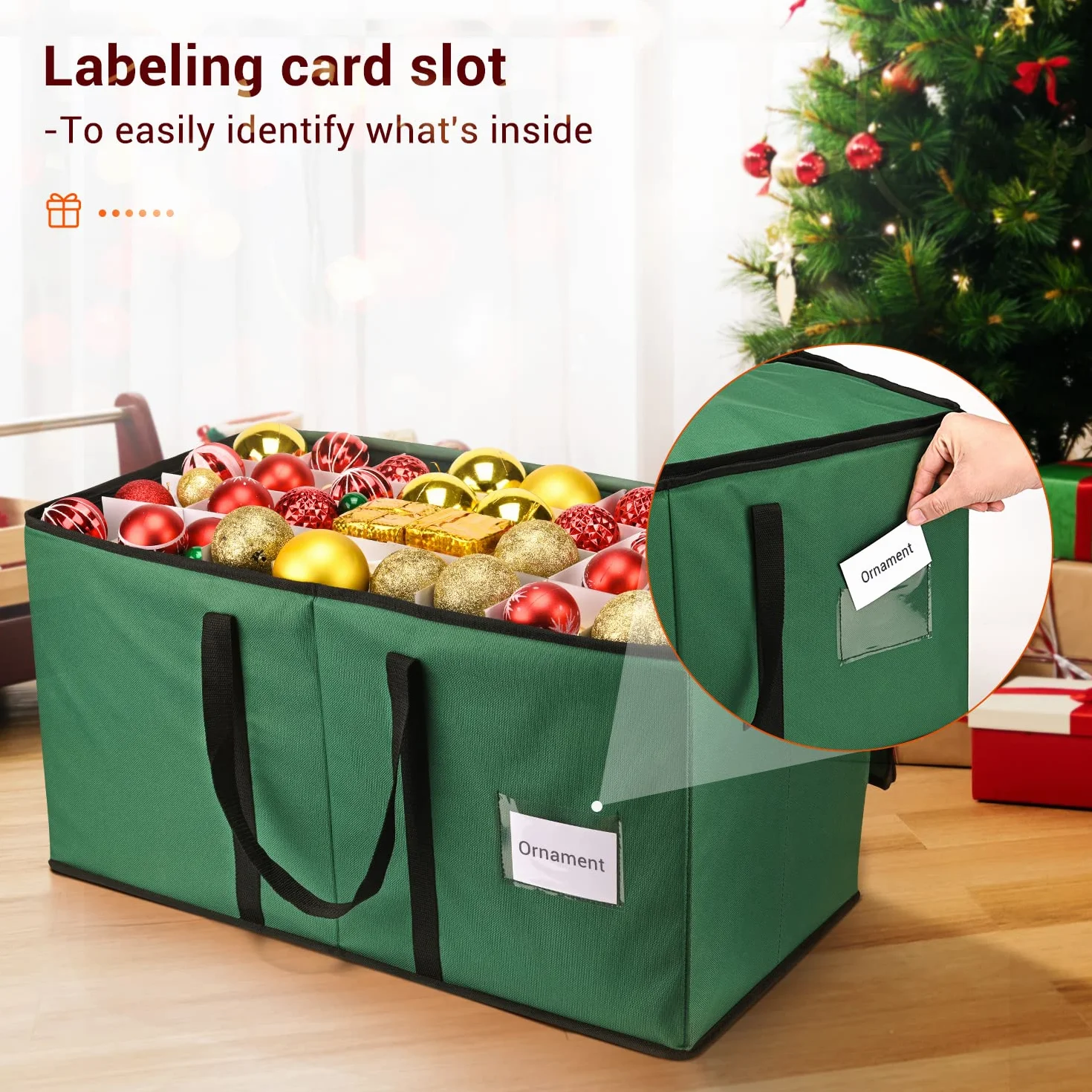 Pudełko do przechowywania ozdób bożonarodzeniowych, Mrrihand Xmas organizer dekoracyjny z regulowanymi przegrodami - pojemnik do przechowywania 128 ozdób świątecznych 7 cm, podwójne zamknięcie na
