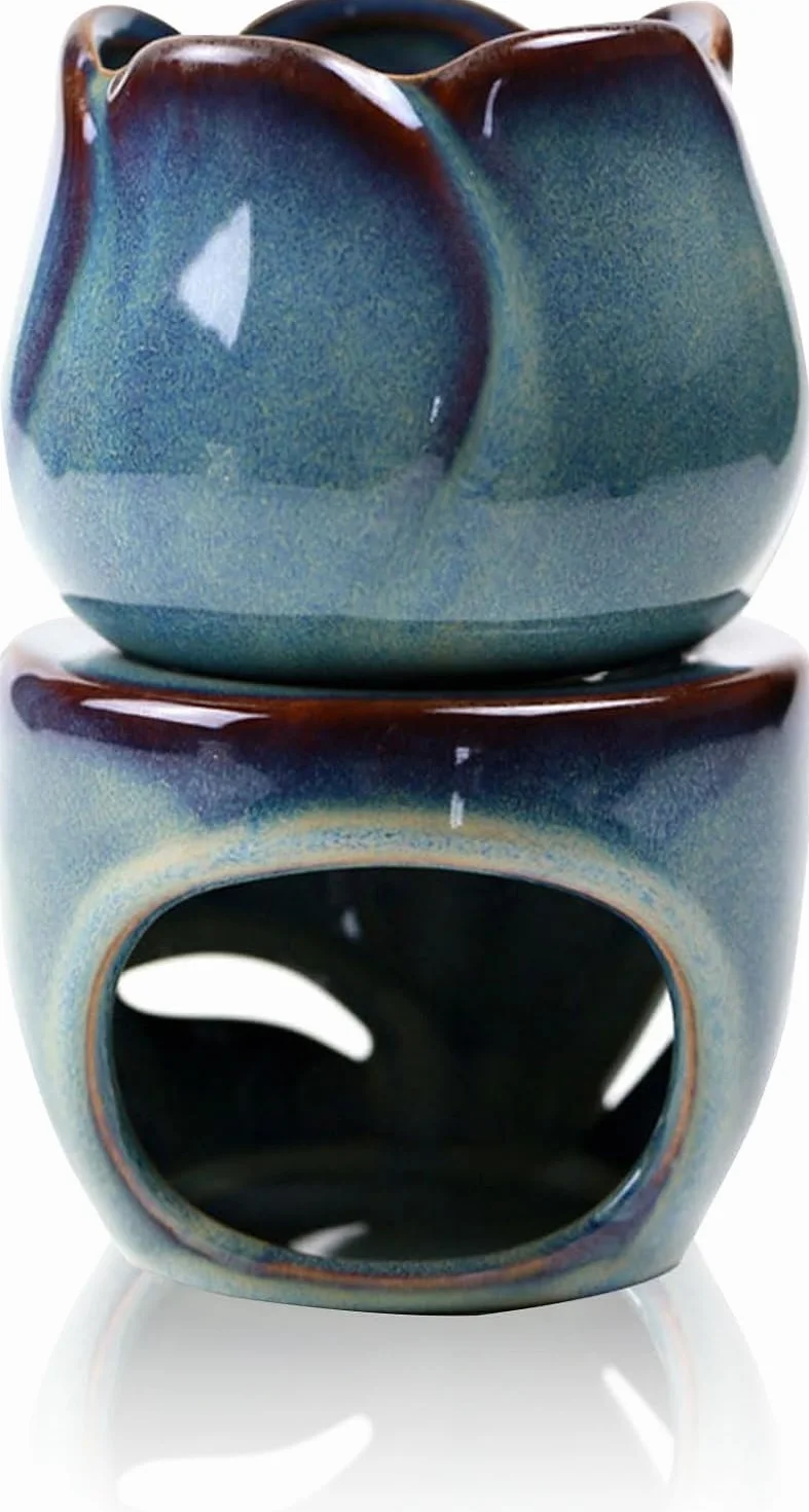 Duftlampe für Ätherische Öle Teelicht Aroma Kerzenhalter Ölbrenner Wachsbrenner Palnik olejków eterycznych wyjmowany palnik do aromaterapii, niebieski ceramiczny palnik z uchwytem na wosk, palnik