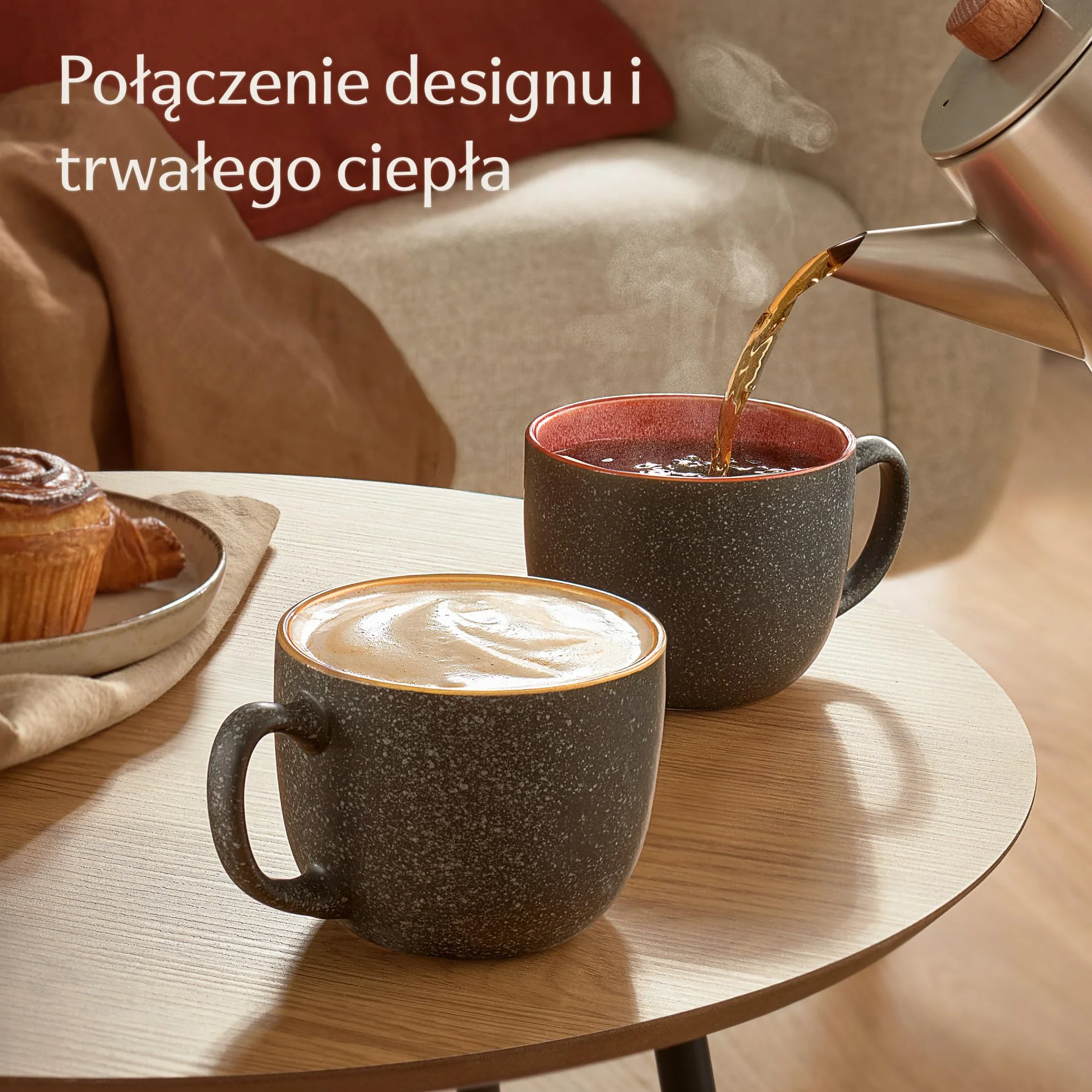 Cosumy Zestaw Kubków do Kawy - 4 x 350 ml / 8 uncji - Kubki Ceramiczne – Grube Kamionkowe Naczynia z Reaktywnym Szkliwem Ręcznym - Długie Utrzymanie Ciepła (Kolorowy)