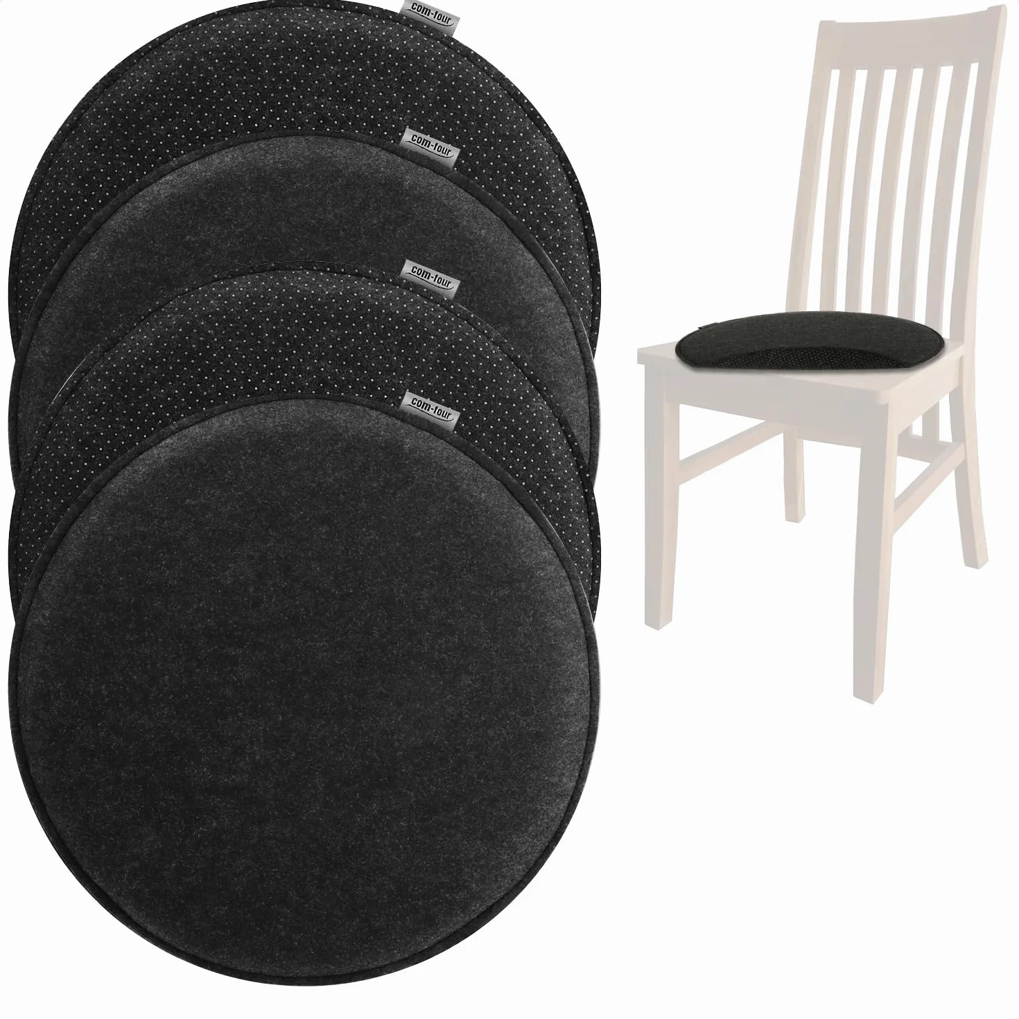 COM-FOUR® 4x poduszki do siedzenia wykonane z filcu - wyscielane poduszki na krzesla - okragla podkladka do siedzenia do jadalni, ogrodu, balkonu - antyposlizgowy spód z antyposlizgiem
