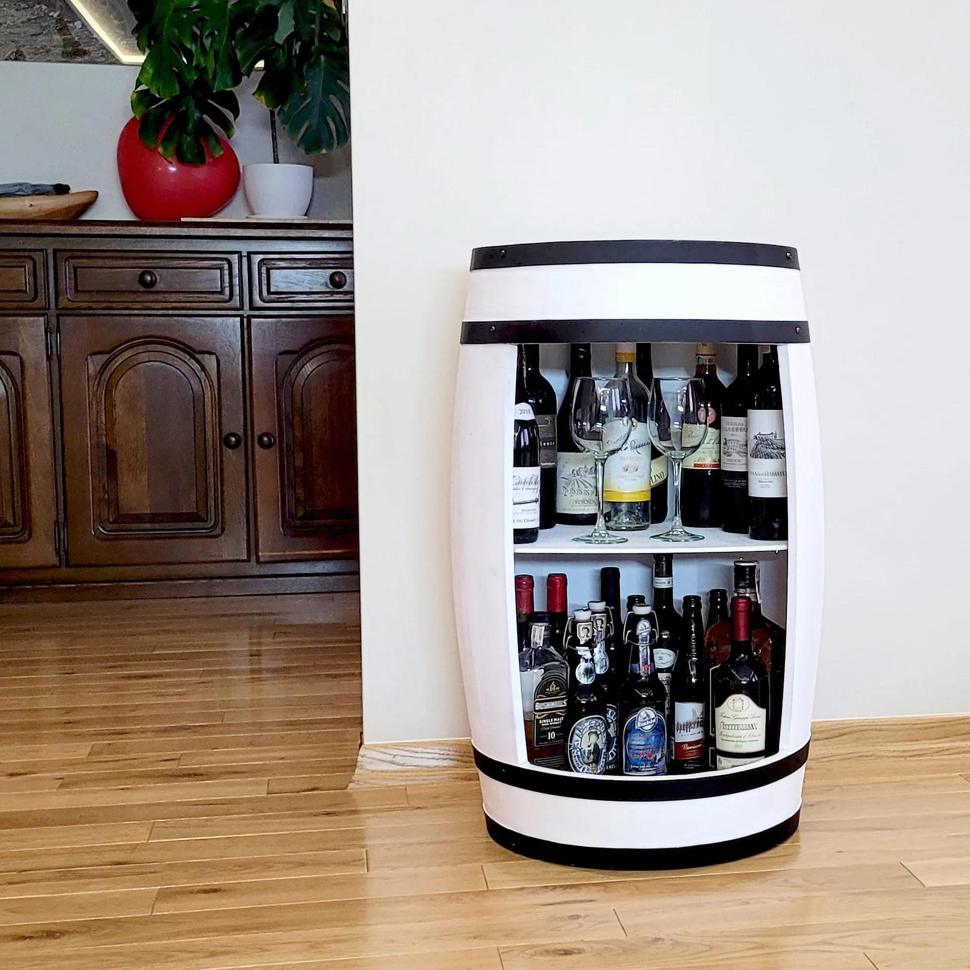 Weeco Regał na wino bar domowy z drewna 80x50 cm białe vintage stolik barowy na whisky