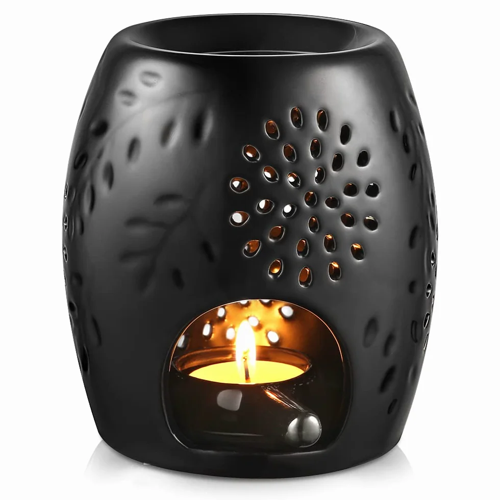 Ecooe aromatyczna lampa świecznik ceramiczny czarny z dyfuzorem aromatu łyżeczka do świec