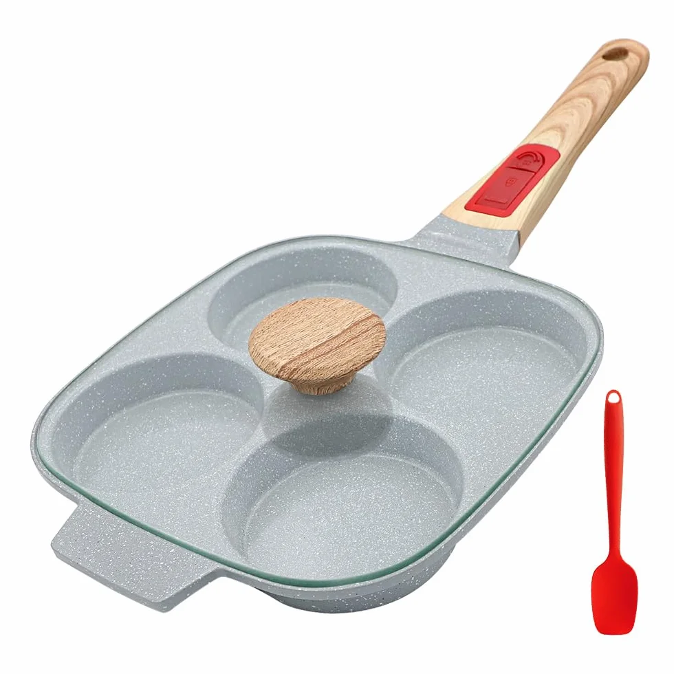 RANX INGST Ceramiczna patelnia do jajek z pokrywką, nieprzywierająca, odłączany uchwyt, indukcyjna, niebieska