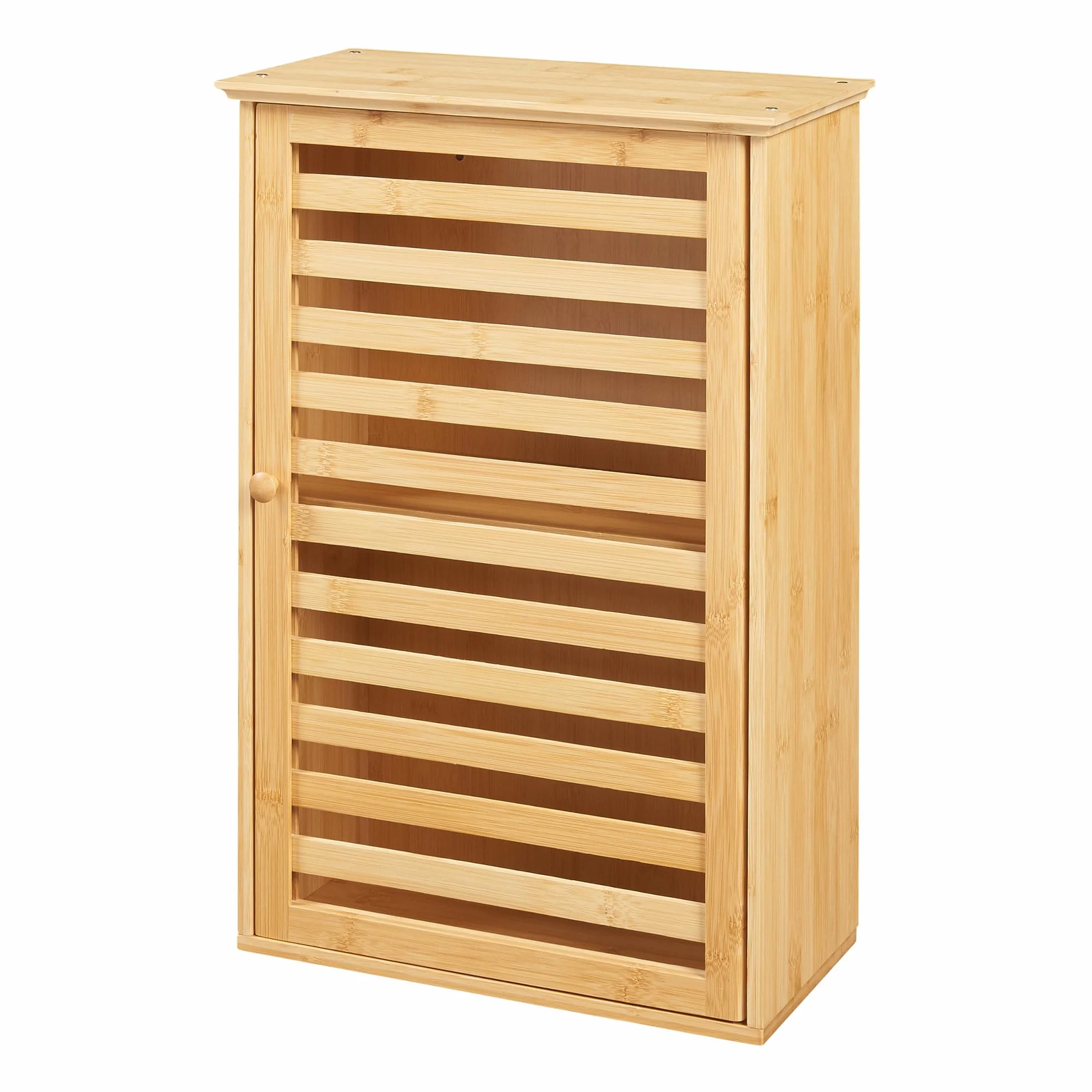 [en.casa] Szafka łazienkowa wisząca Järfälla, wąska szafka z jednym drzwiami, bambusowa, 55 x 37 x 16 cm, szafka ścienna do łazienki