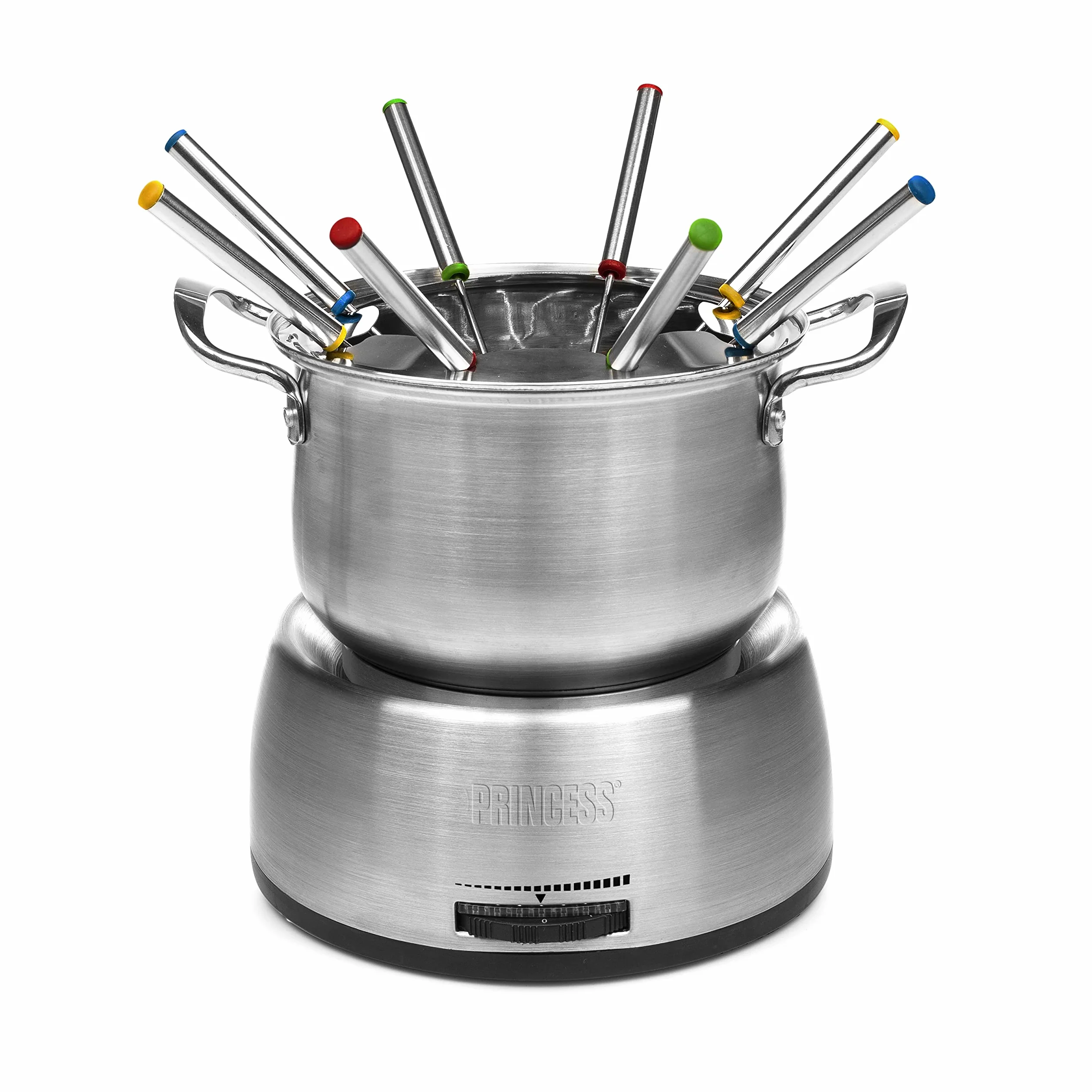 Princess Family Zestaw Do Fondue 800 W 1,2 L Stal Nierdzewna Termostat Podwójne Dno 8 Widelczyków 6 Miseczek Srebrny