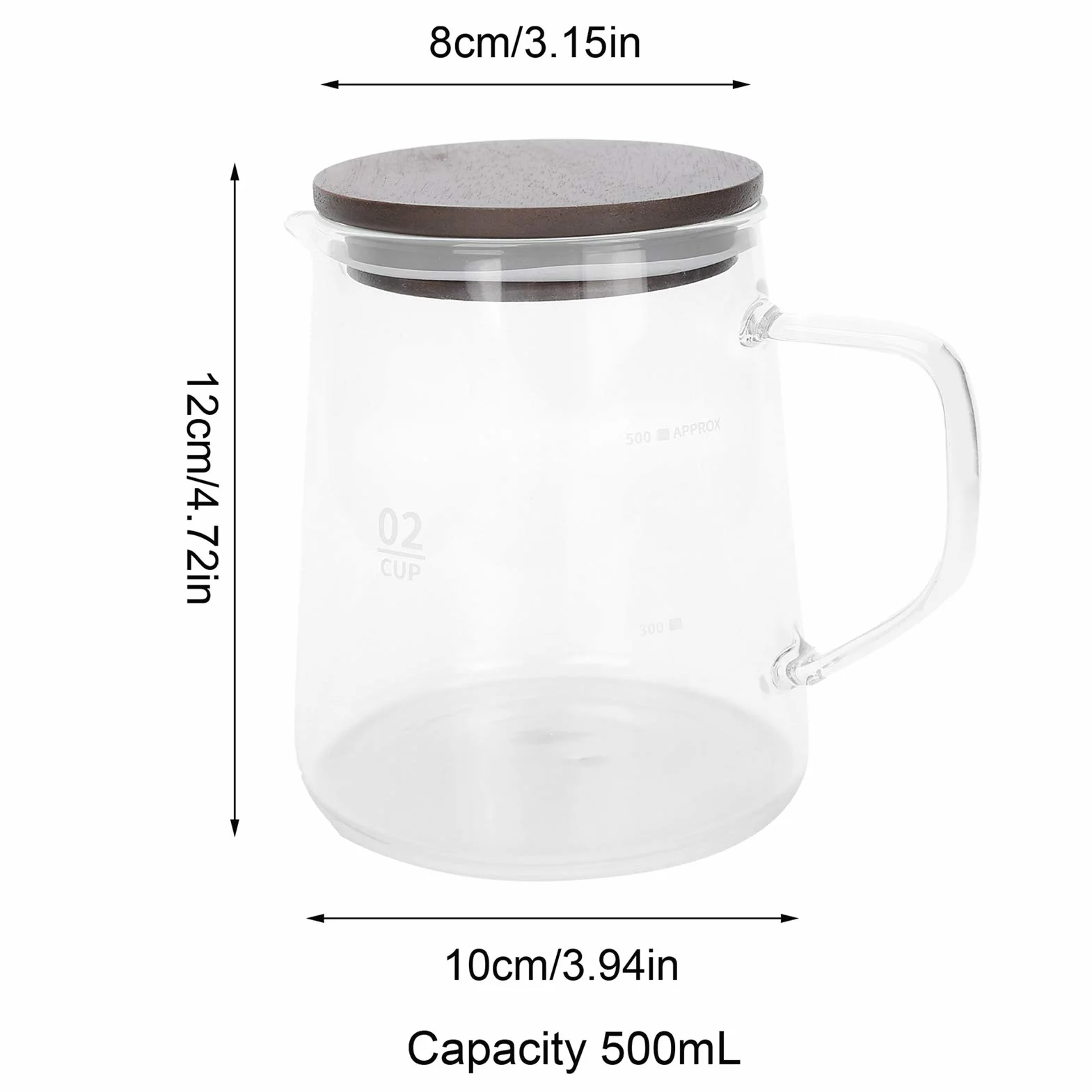 Fafeicy Szklana Karafka do Kawy z pokrywką, Uchwyt Termoizolacyjny Dwuwarstwowa Konstrukcja Przezroczysty Dzbanek do Kawy na Sok, herbatę, Mleko 300 Ml 500 Ml (500ML)