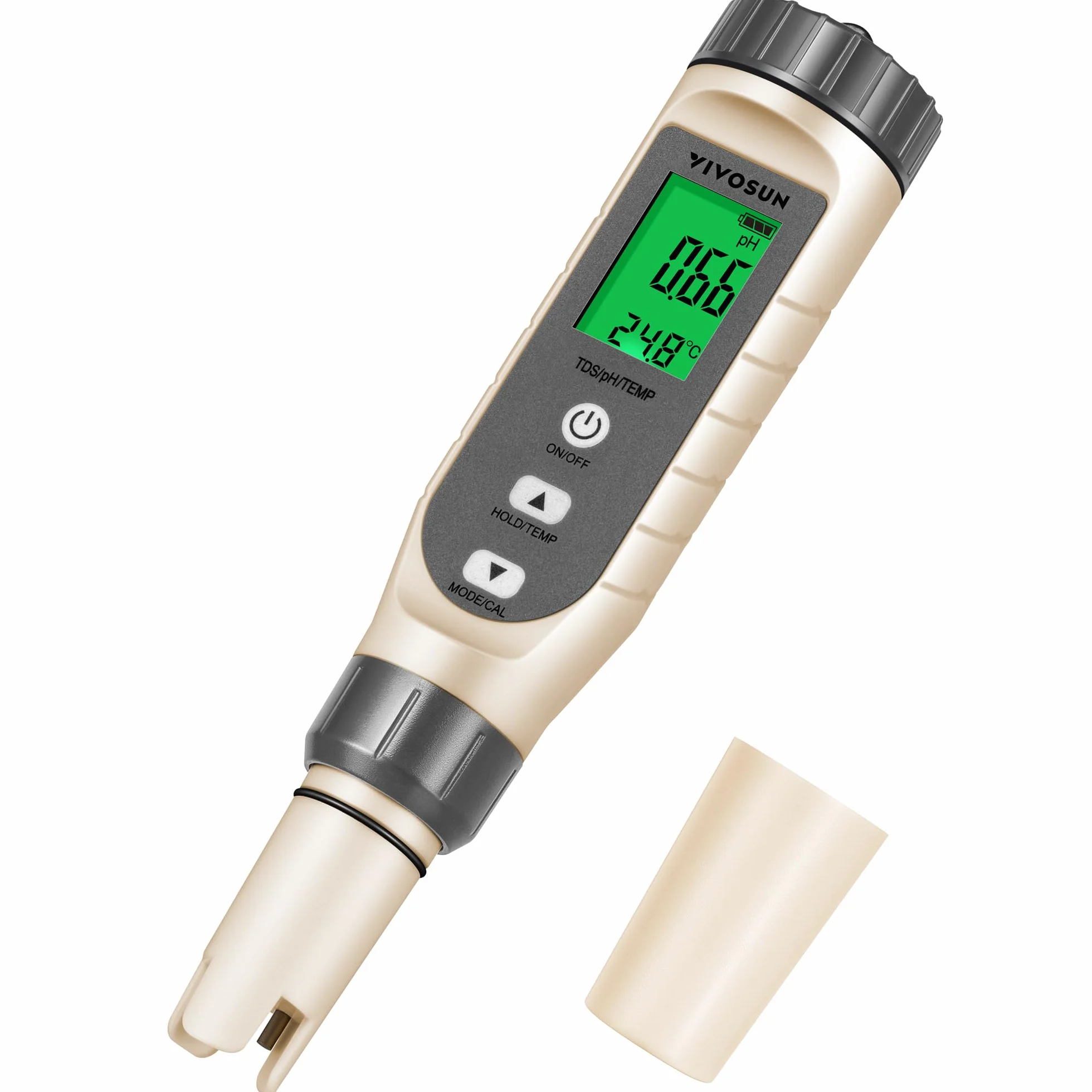 VIVOSUN 3-w-1 cyfrowy miernik pH z ATC, tester jakości wody z dokładnością ±0,1 pH, zakres pomiaru pH 0–14,0 do hydroponici, do domu, basenu i akwarium