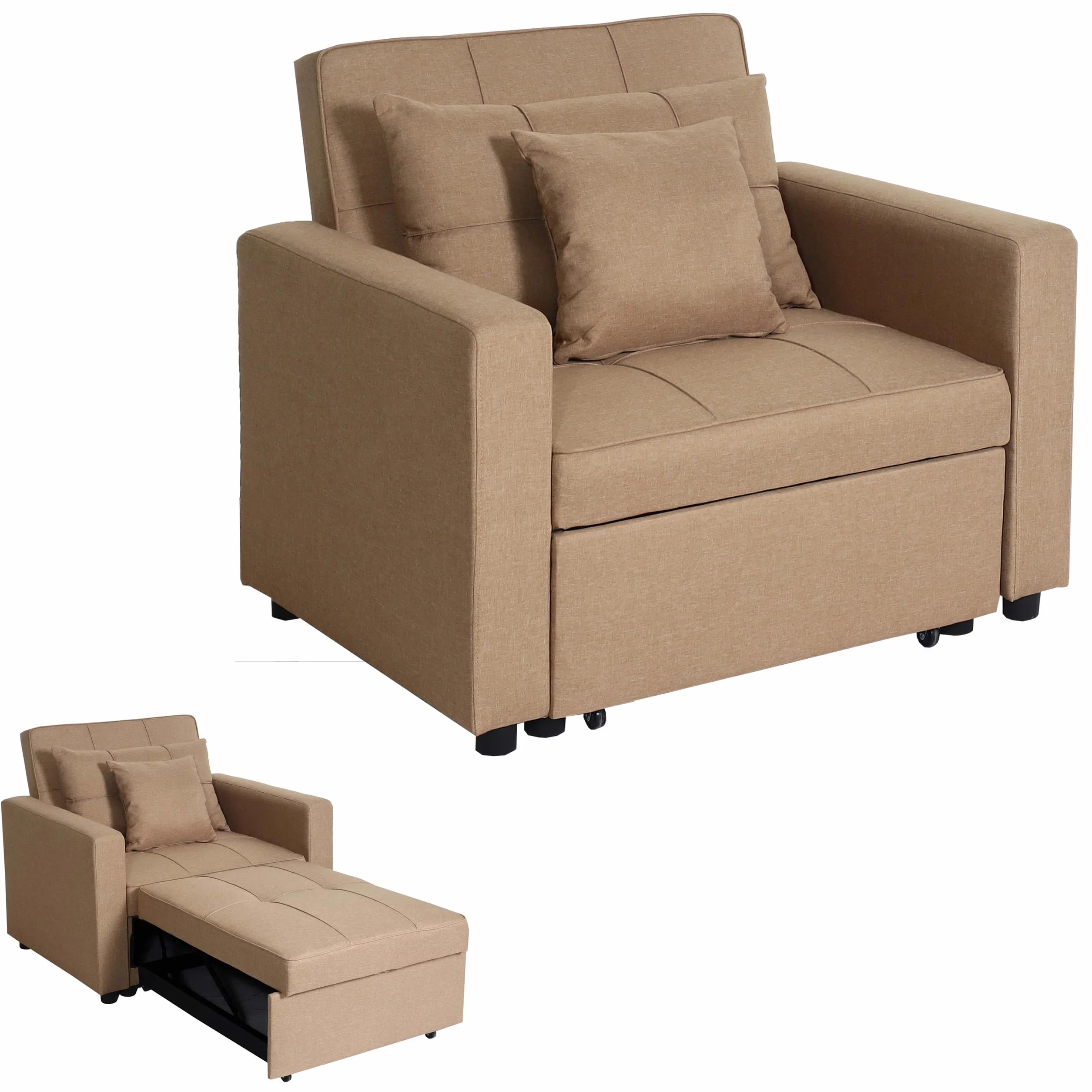 Mendler Fotel do spania HWC-L90, składany fotel z funkcją spania, łóżko dla gości, fotel relaksacyjny, powierzchnia do leżenia 197 x 103 cm, materiał/tkanina - taupe