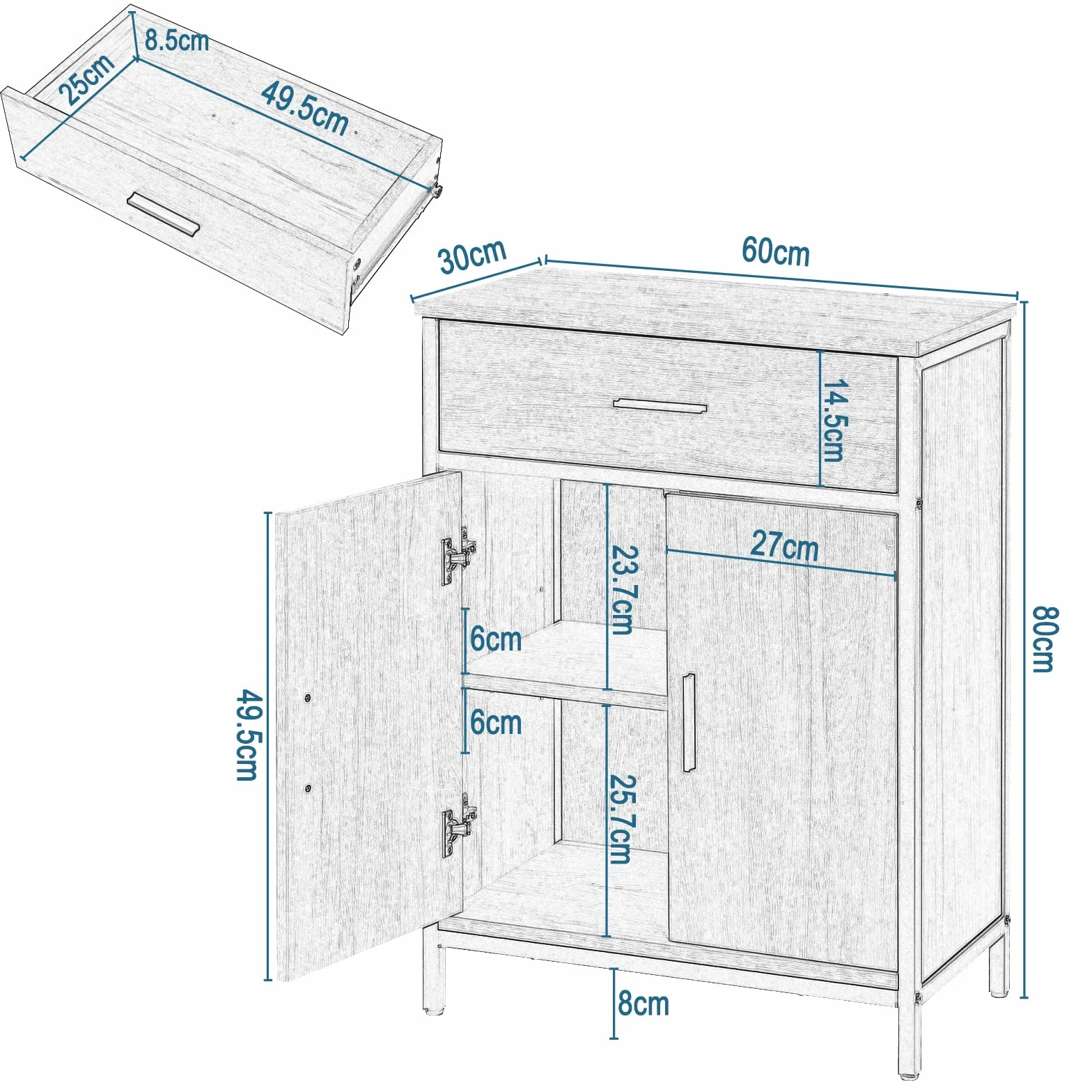 EUGAD Szafka łazienkowa wolnostojąca 60 x 80 x 30 cm z regulowanym regałem