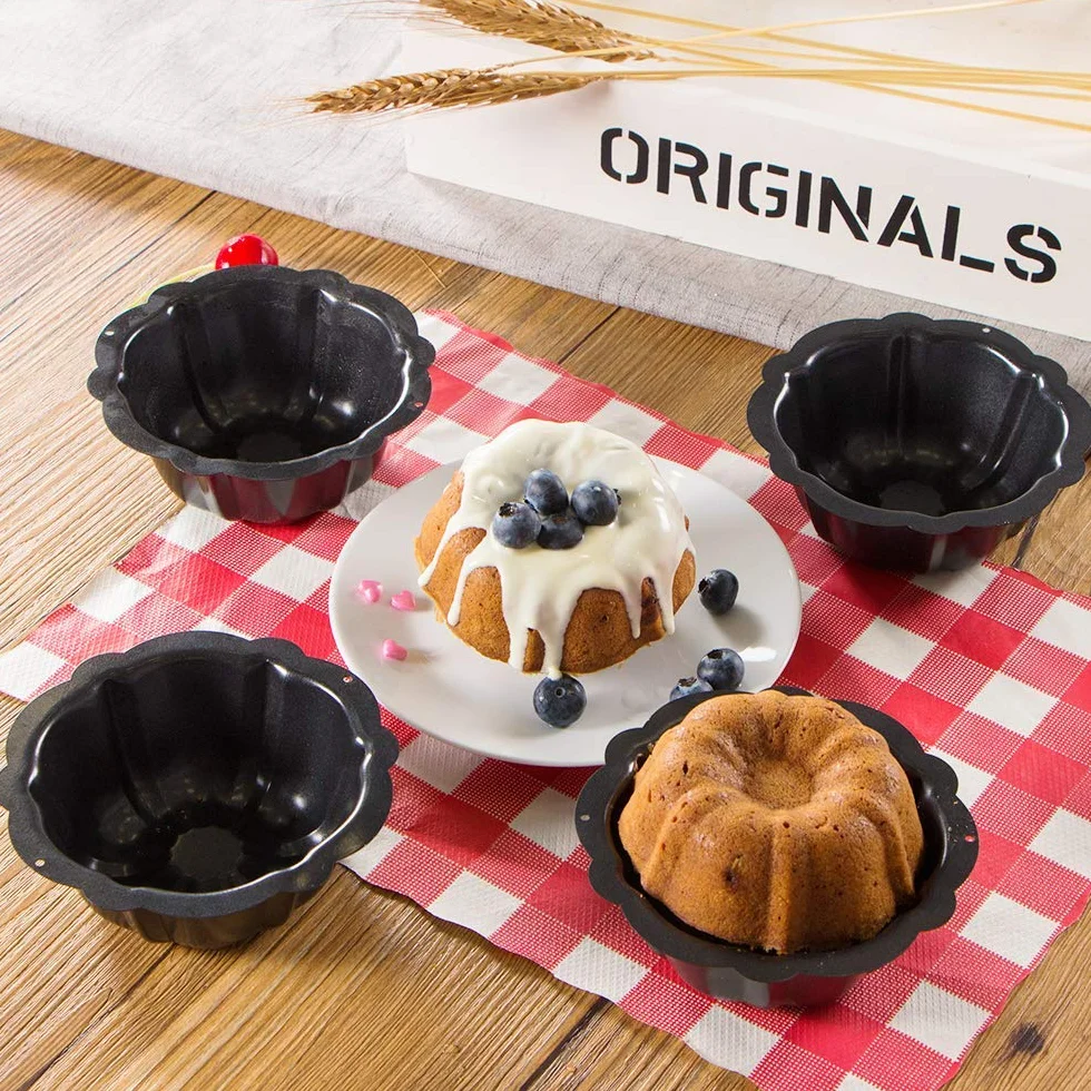webake Mini karbowany pierścień tort puszka 4 szt. 10 cm 10 cm forma do Savarin okrągła forma do pieczenia ciasta nieprzywierające kubki do ciasta
