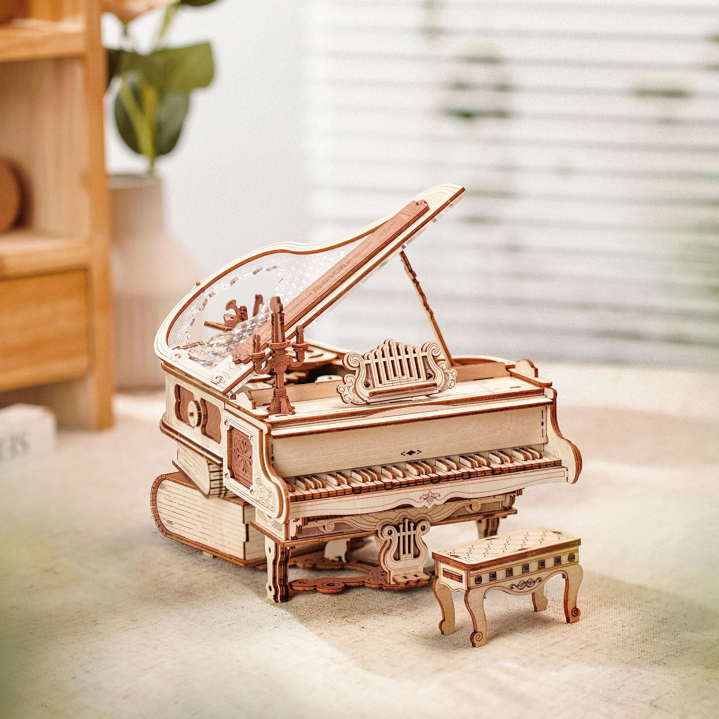 ROKR Drewniane zestawy modeli 3D dla dorosłych, fortepian, puzzle, pozytywka, 223 sztuki, 14x17 cm, klasyczny lub musical, unisex, średnio zaawansowany, 18+